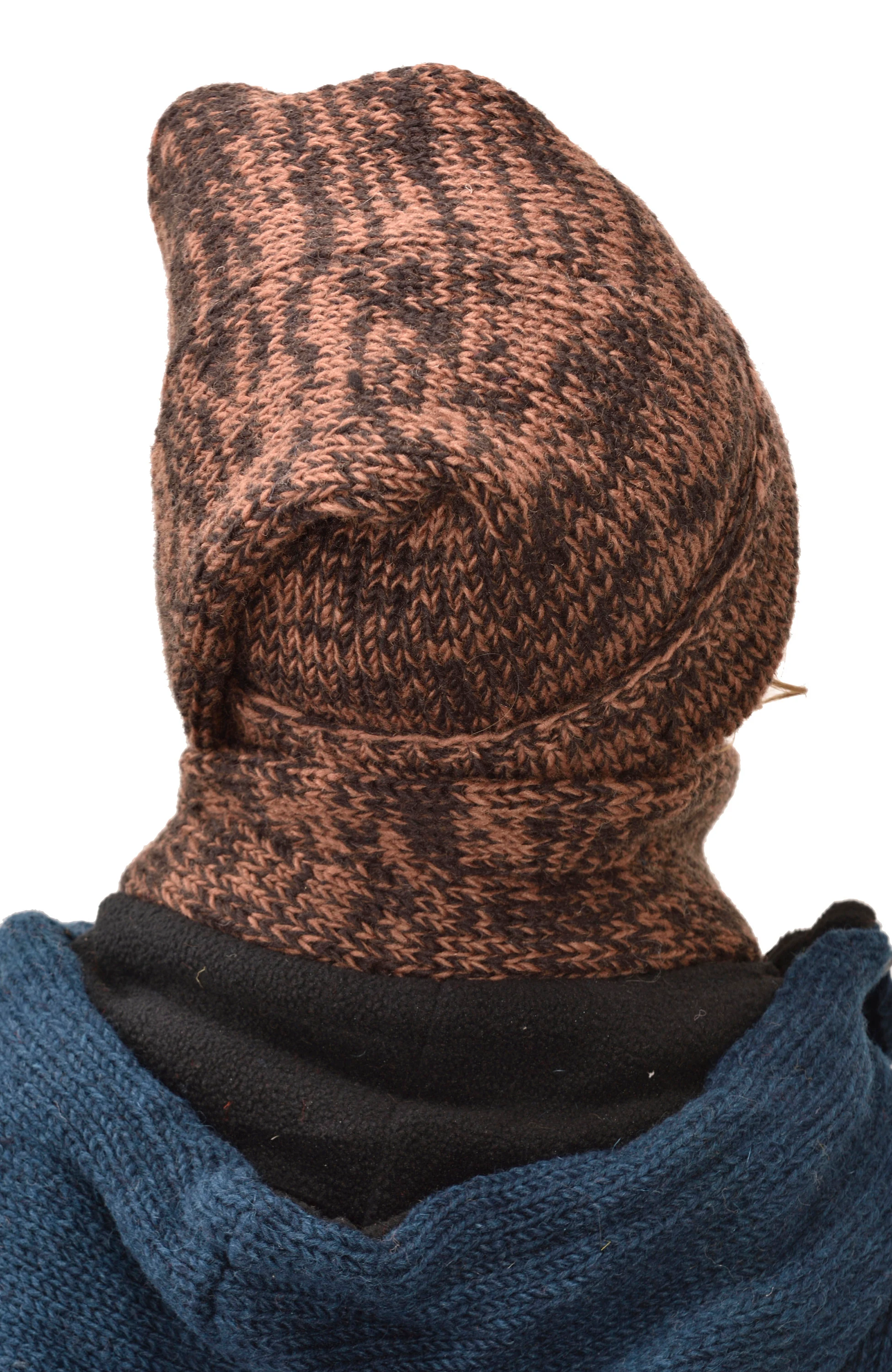 Hand Made 100% Merino Wool Long Tail Stocking Scarves Hat Combo Hooded Scarf Polar Fleece Lined Stocking Cap Hat and Winter Scarf Combo