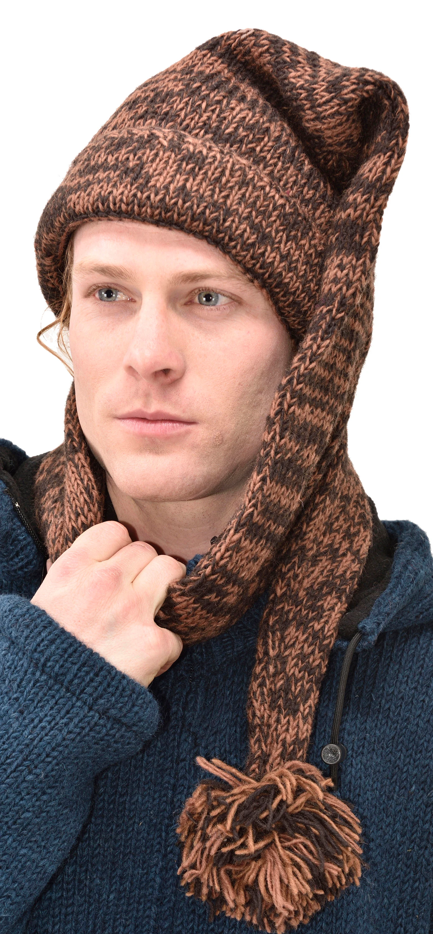 Hand Made 100% Merino Wool Long Tail Stocking Scarves Hat Combo Hooded Scarf Polar Fleece Lined Stocking Cap Hat and Winter Scarf Combo