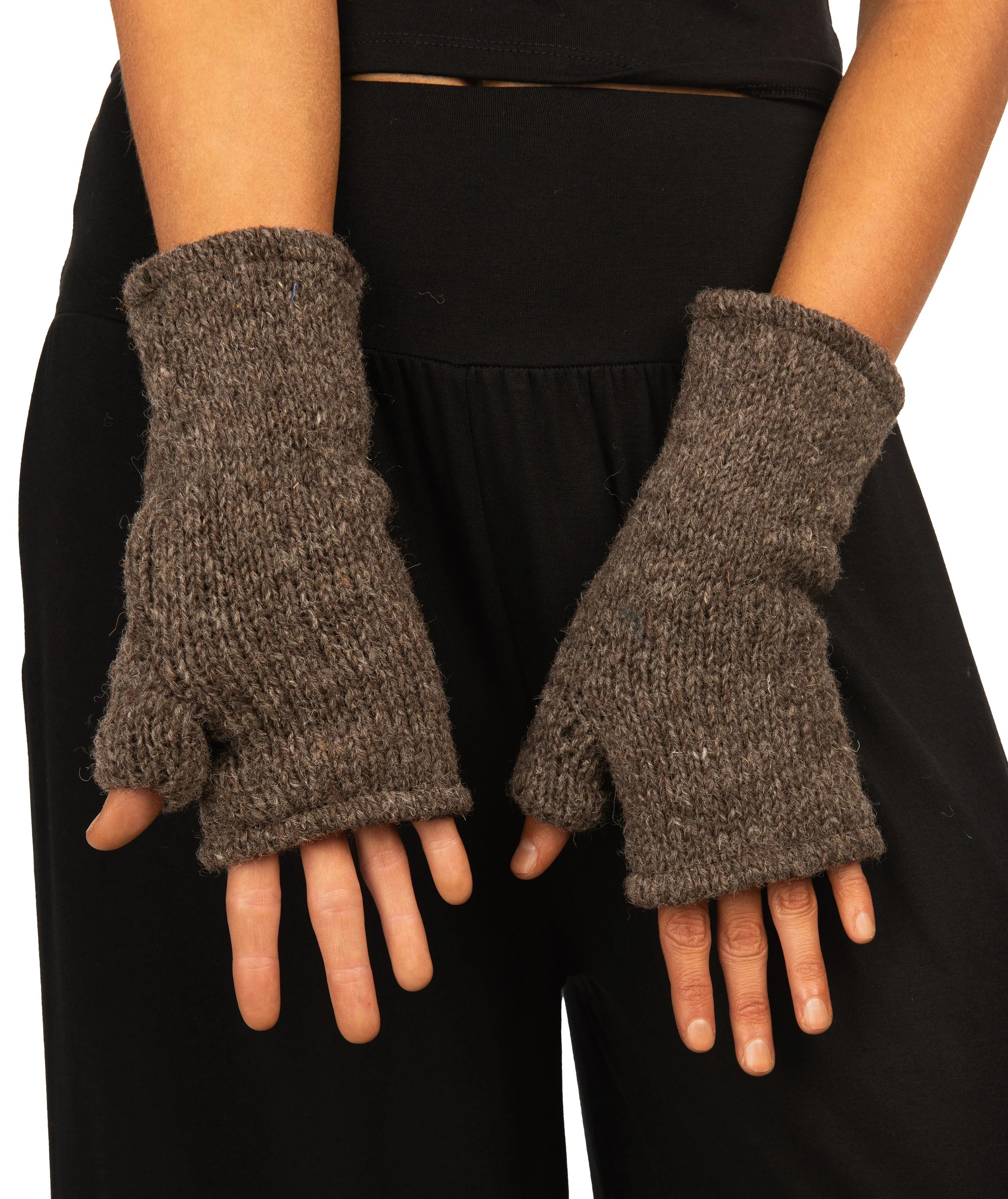 Hand Made 100% Merino Wool Fingerless Mittens Convertible Gloves Texting Gloves - Charcoal