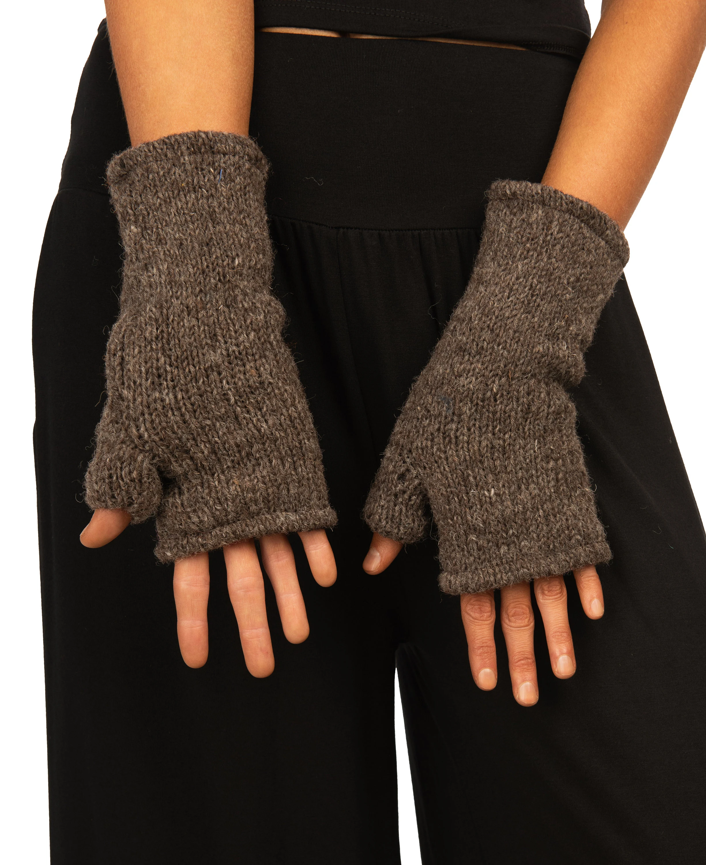 Hand Made 100% Merino Wool Fingerless Mittens Convertible Gloves Texting Gloves - Charcoal
