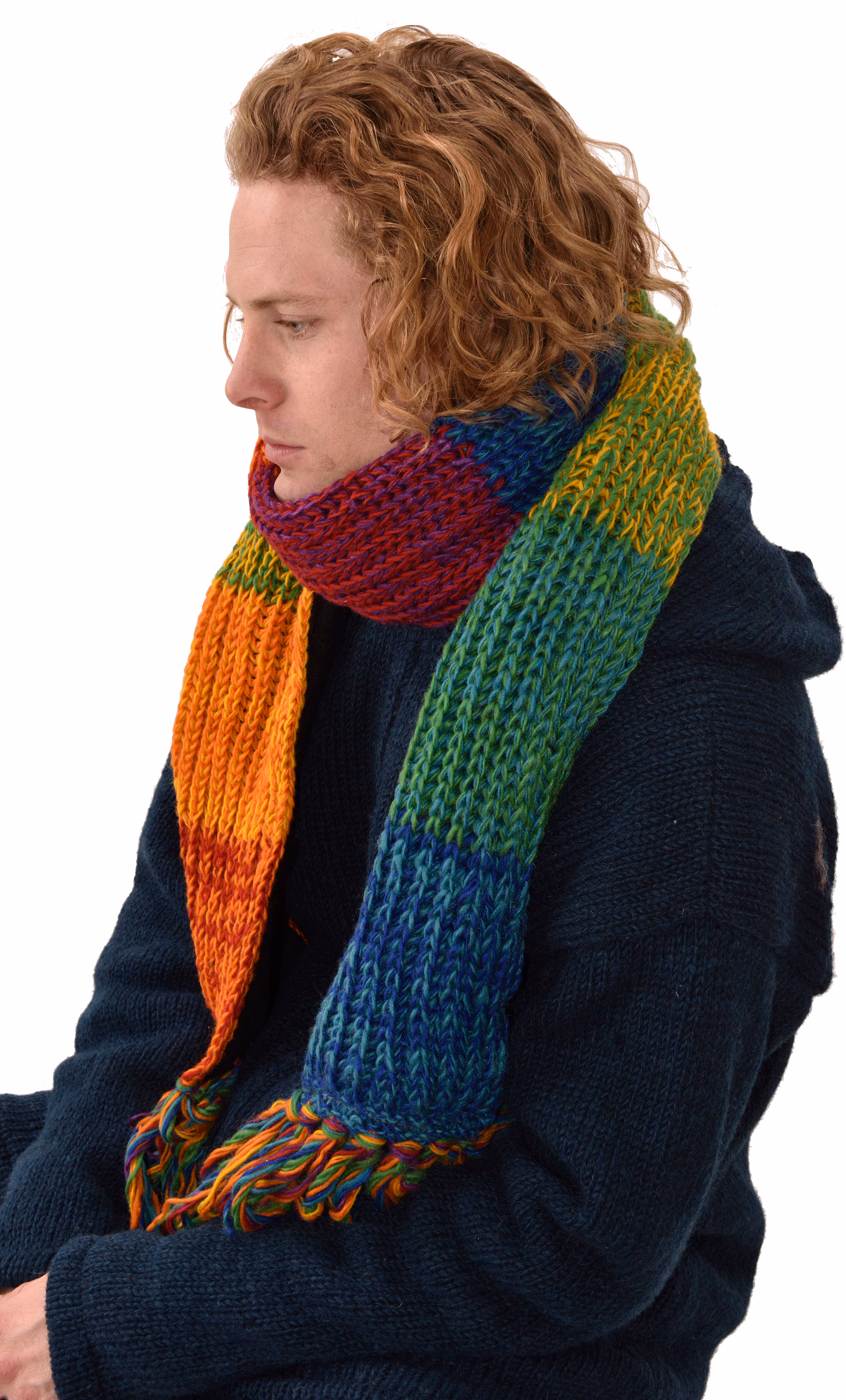 Hand Knitted 100% Merino Wool Snowboard Ski Icelandic Norwegian Scandinavian fair isle Polar Fleece Fleece Lined Nepalese Pocket Scarf