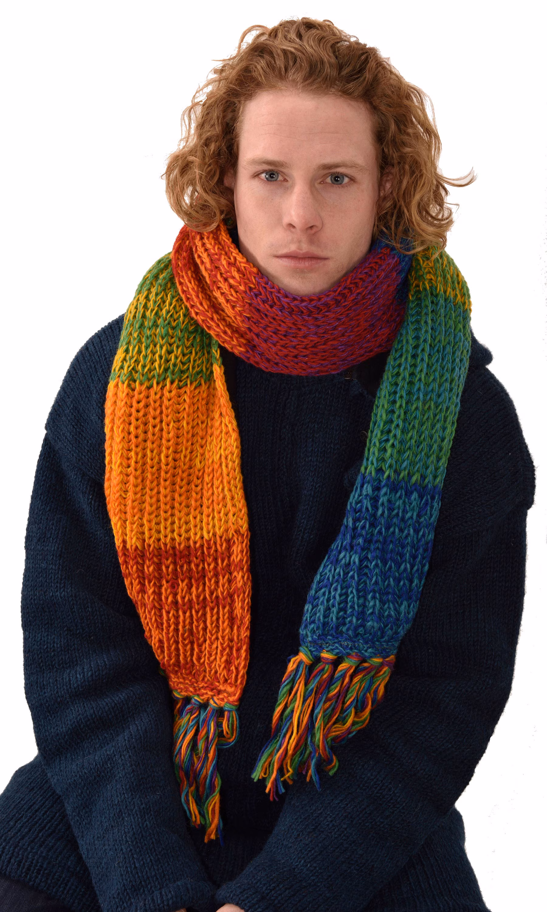 Hand Knitted 100% Merino Wool Snowboard Ski Icelandic Norwegian Scandinavian fair isle Polar Fleece Fleece Lined Nepalese Pocket Scarf