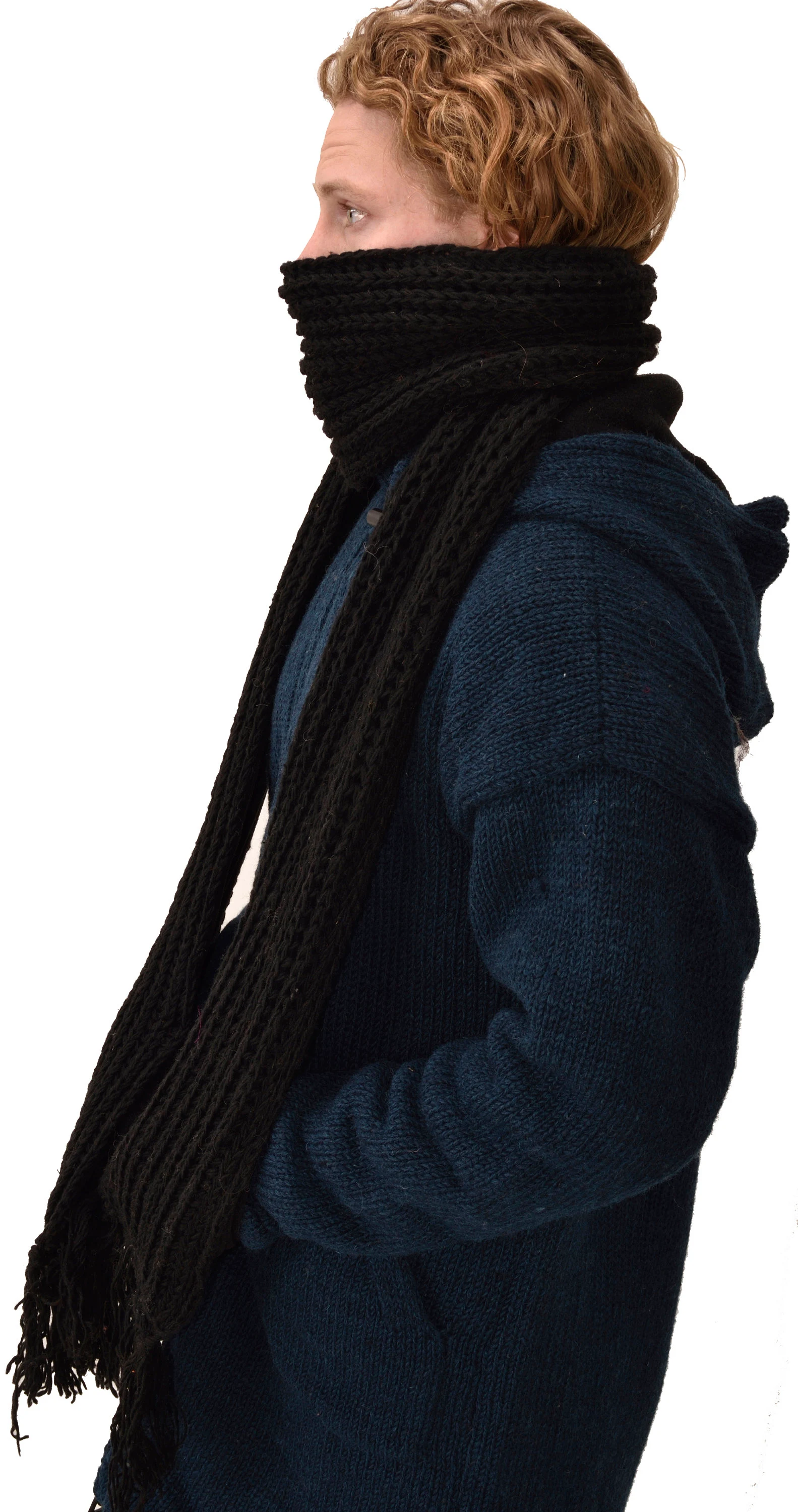 Hand Knitted 100% Merino Wool Snowboard Ski Icelandic Norwegian Scandinavian fair isle Polar Fleece Lined Nepalese Pocket Scarf