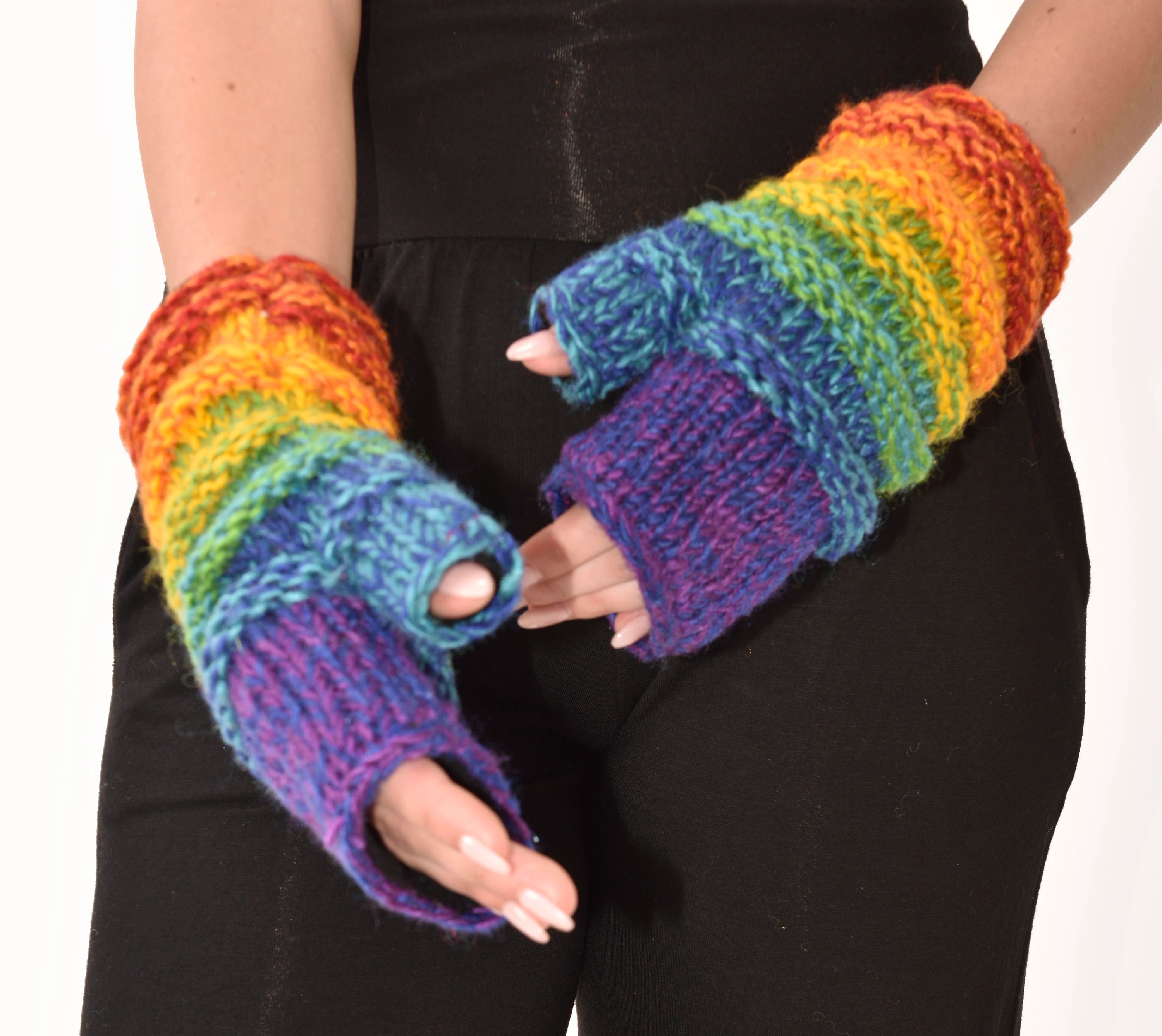Hand Knit 100% Merino Wool Fingerless Gloves Texting Mittens Convertible gloves Polar Fleece lined Finger-less Women's Winter Texting Gloves