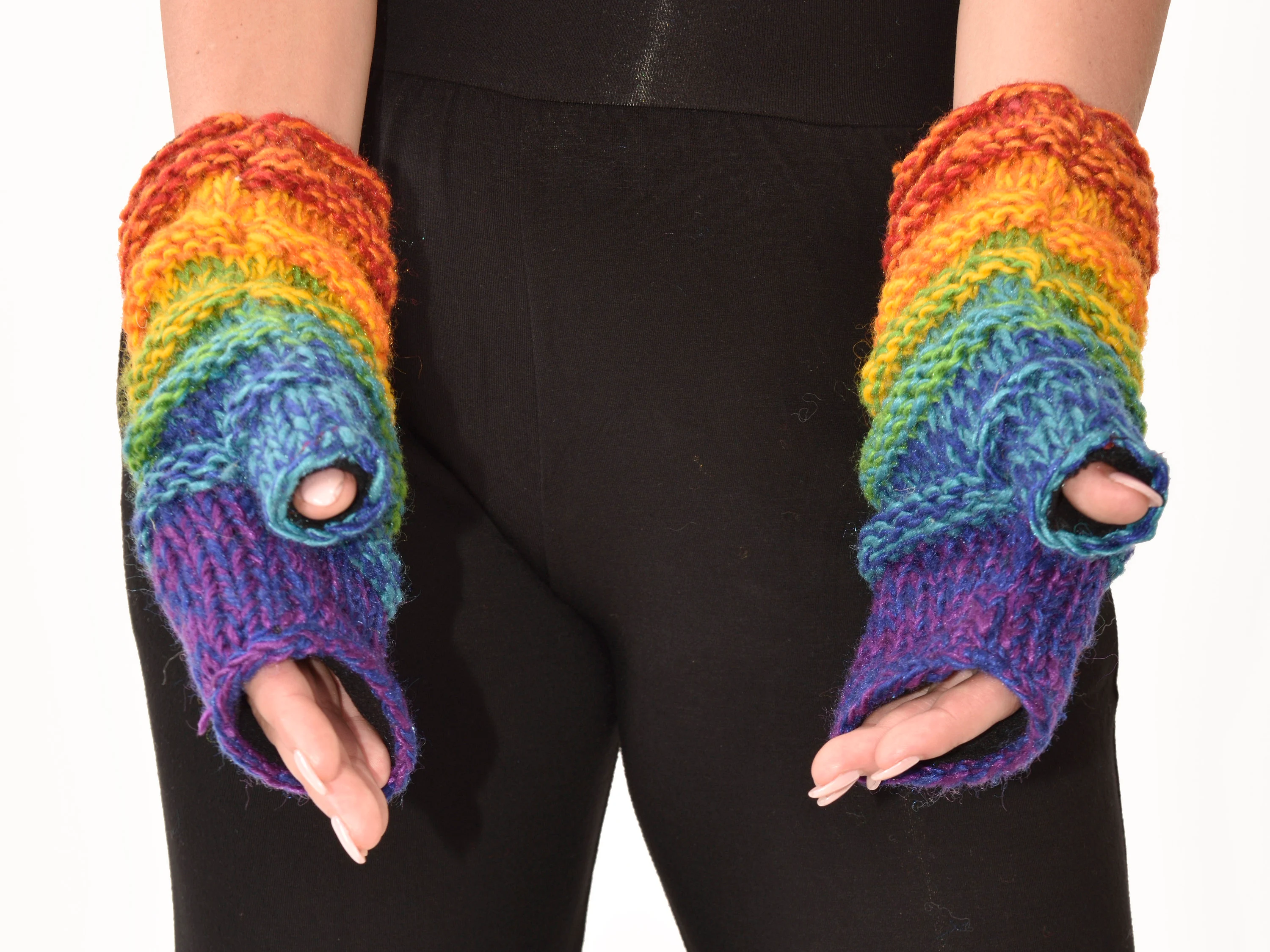 Hand Knit 100% Merino Wool Fingerless Gloves Texting Mittens Convertible gloves Polar Fleece lined Finger-less Women's Winter Texting Gloves