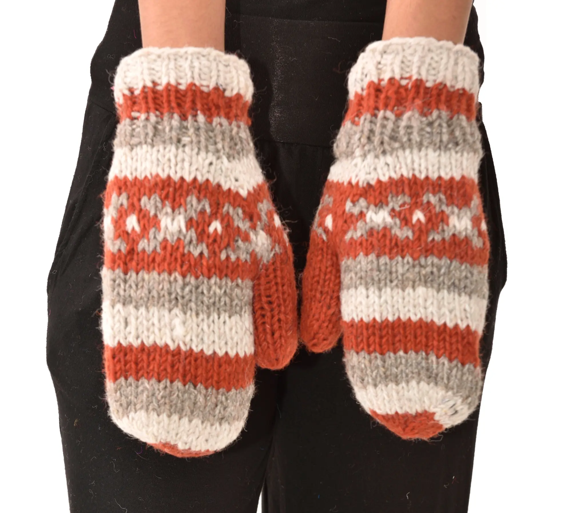 Hand Knitted 100% Merino Wool Snowboard Ski Polar Fleece Lined Nepalese Himalayan Women's Winter Woolen Mittens