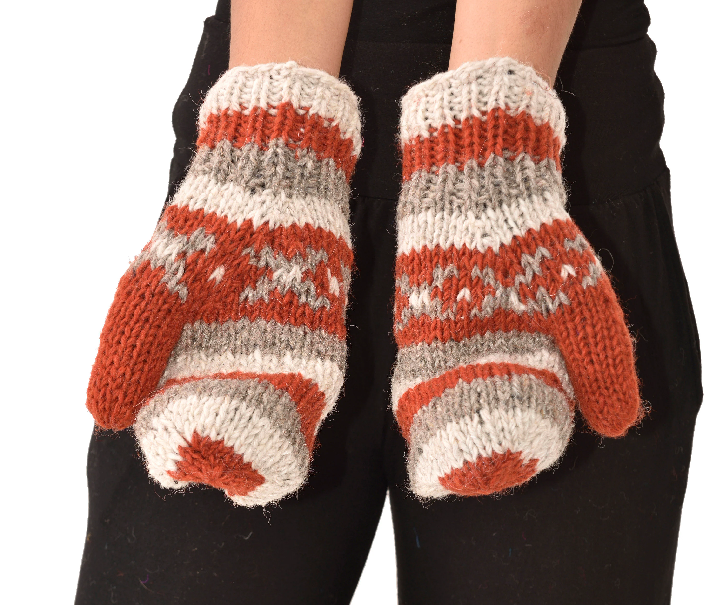 Hand Knitted 100% Merino Wool Snowboard Ski Polar Fleece Lined Nepalese Himalayan Women's Winter Woolen Mittens