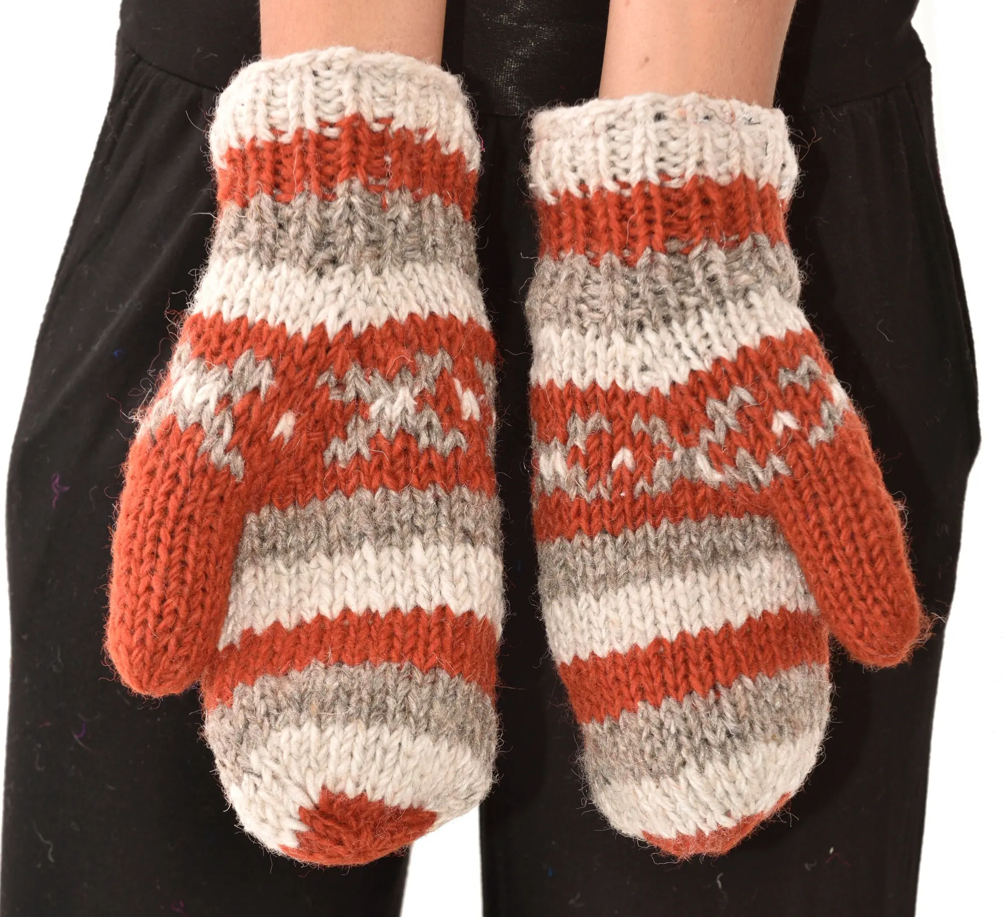 Hand Knitted 100% Merino Wool Snowboard Ski Polar Fleece Lined Nepalese Himalayan Women's Winter Woolen Mittens