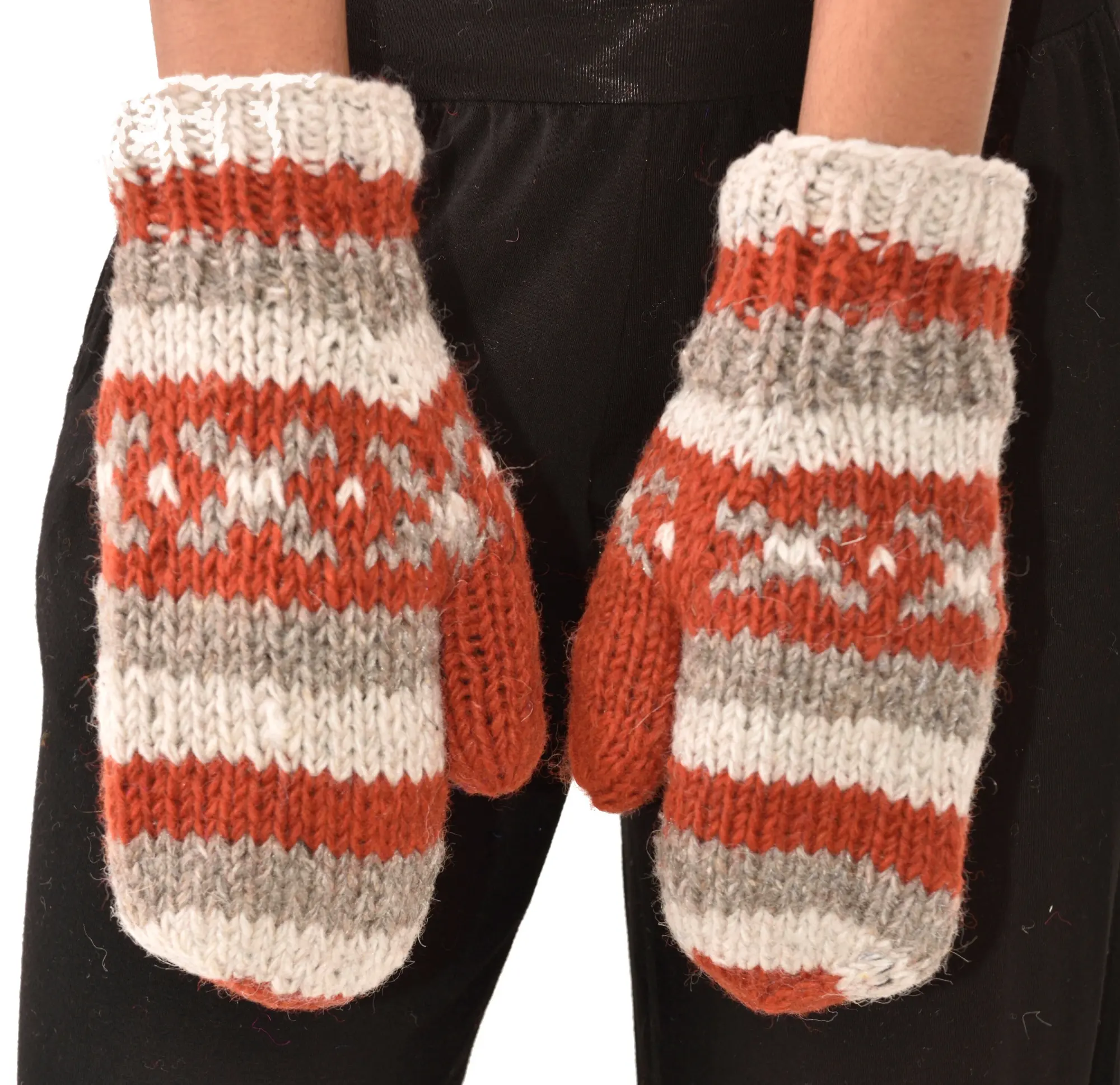 Hand Knitted 100% Merino Wool Snowboard Ski Polar Fleece Lined Nepalese Himalayan Women's Winter Woolen Mittens