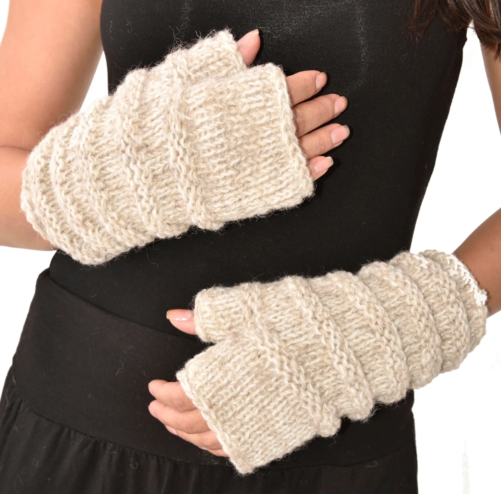 Hand Knit 100% Merino Wool Fingerless Gloves Texting Mittens Convertible Gloves Polar Fleece lined Finger-less Women's Winter Texting Gloves