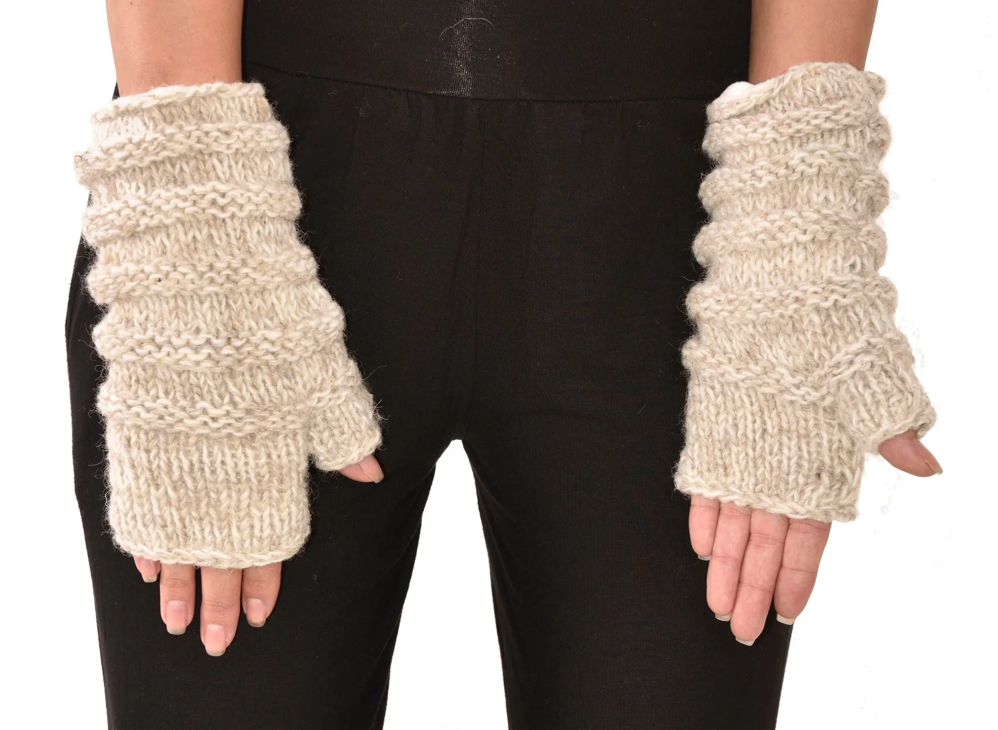 Hand Knit 100% Merino Wool Fingerless Gloves Texting Mittens Convertible Gloves Polar Fleece lined Finger-less Women's Winter Texting Gloves