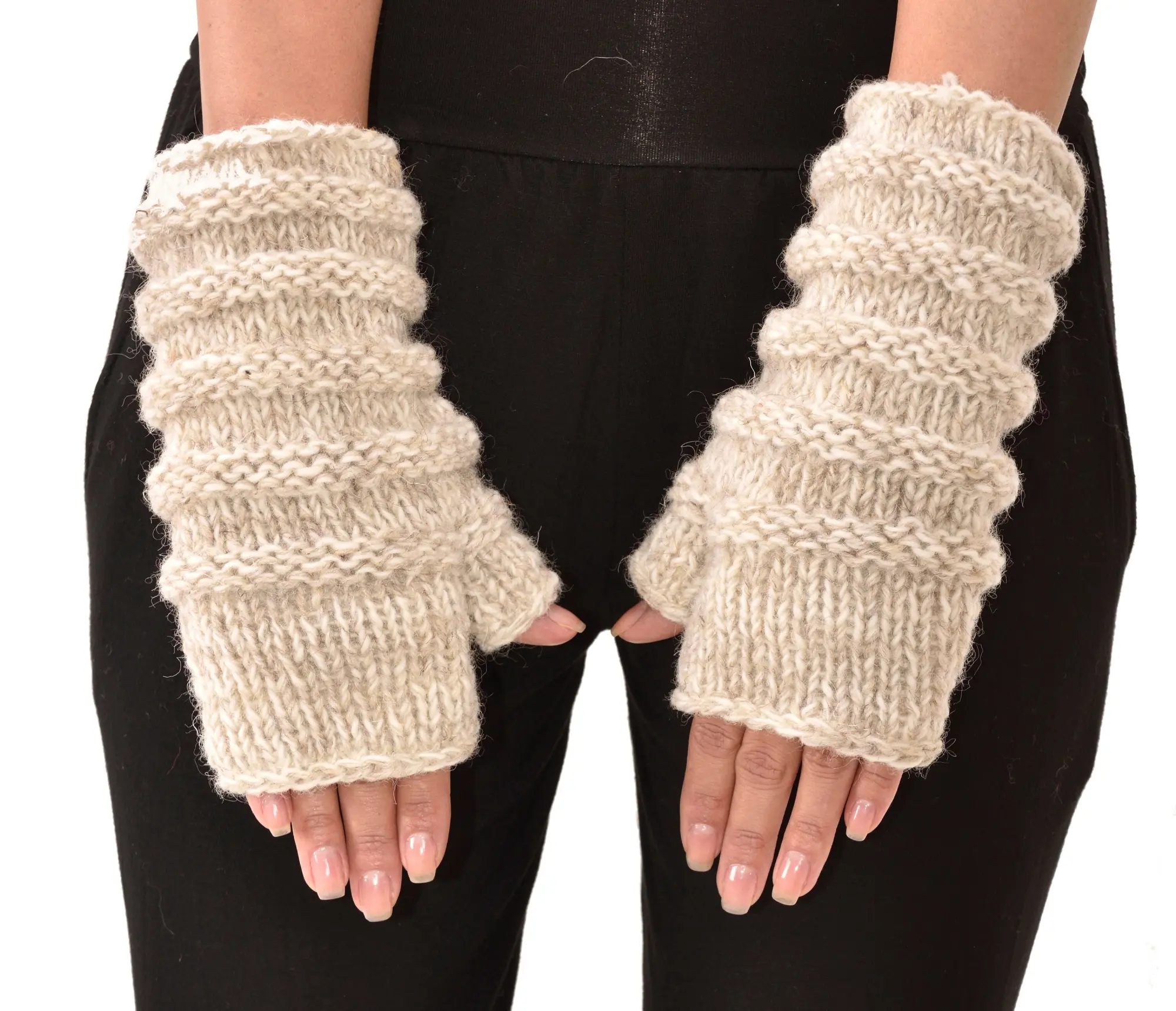 Hand Knit 100% Merino Wool Fingerless Gloves Texting Mittens Convertible Gloves Polar Fleece lined Finger-less Women's Winter Texting Gloves