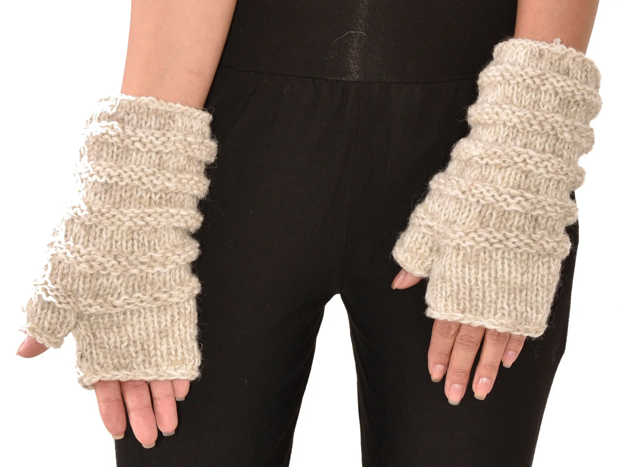 Hand Knit 100% Merino Wool Fingerless Gloves Texting Mittens Convertible Gloves Polar Fleece lined Finger-less Women's Winter Texting Gloves