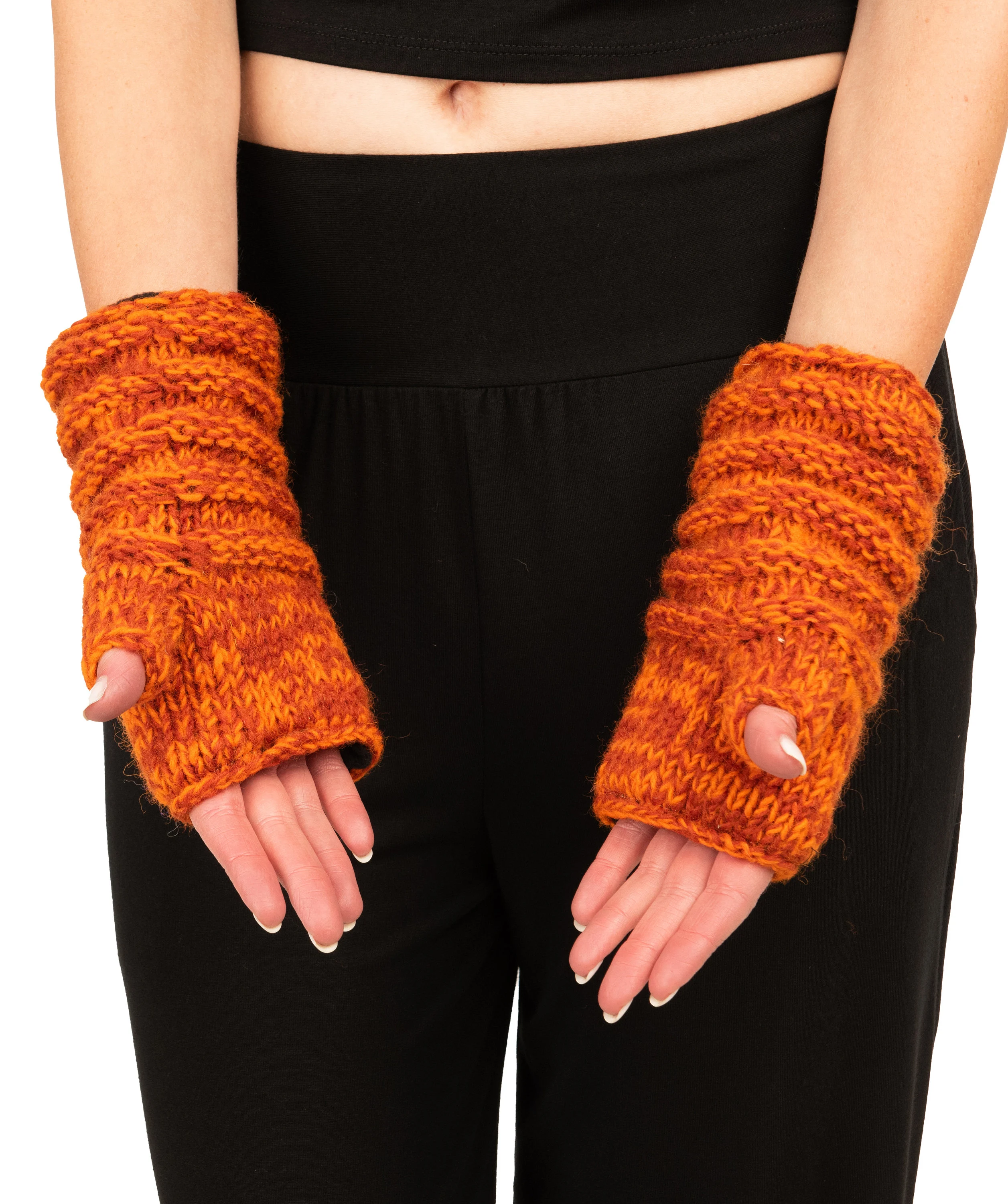 Hand Knit 100% Merino Wool Fingerless Gloves Texting Mittens Convertible Gloves Polar Fleece lined Finger-less Women's Winter Texting Gloves