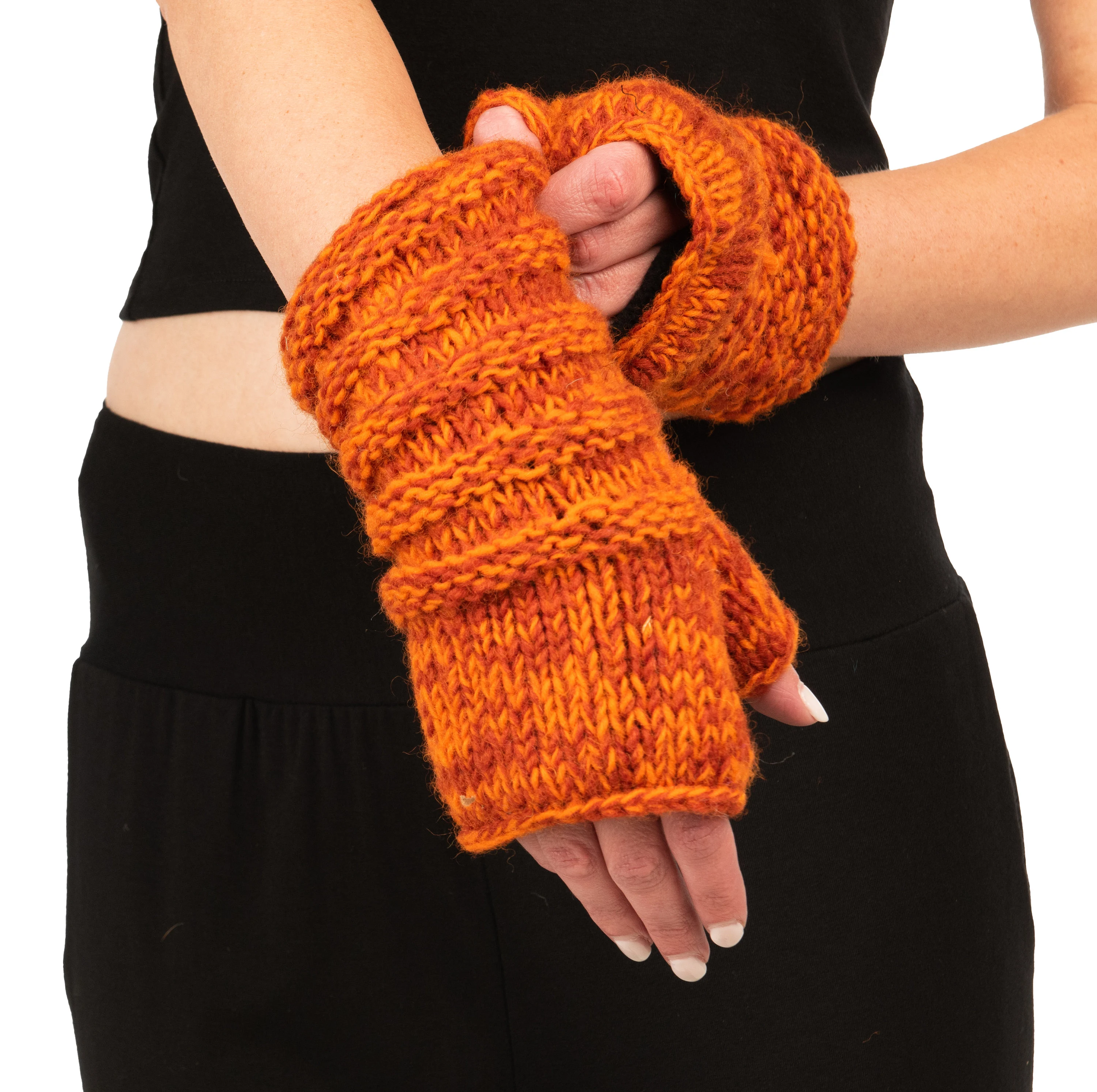 Hand Knit 100% Merino Wool Fingerless Gloves Texting Mittens Convertible Gloves Polar Fleece lined Finger-less Women's Winter Texting Gloves