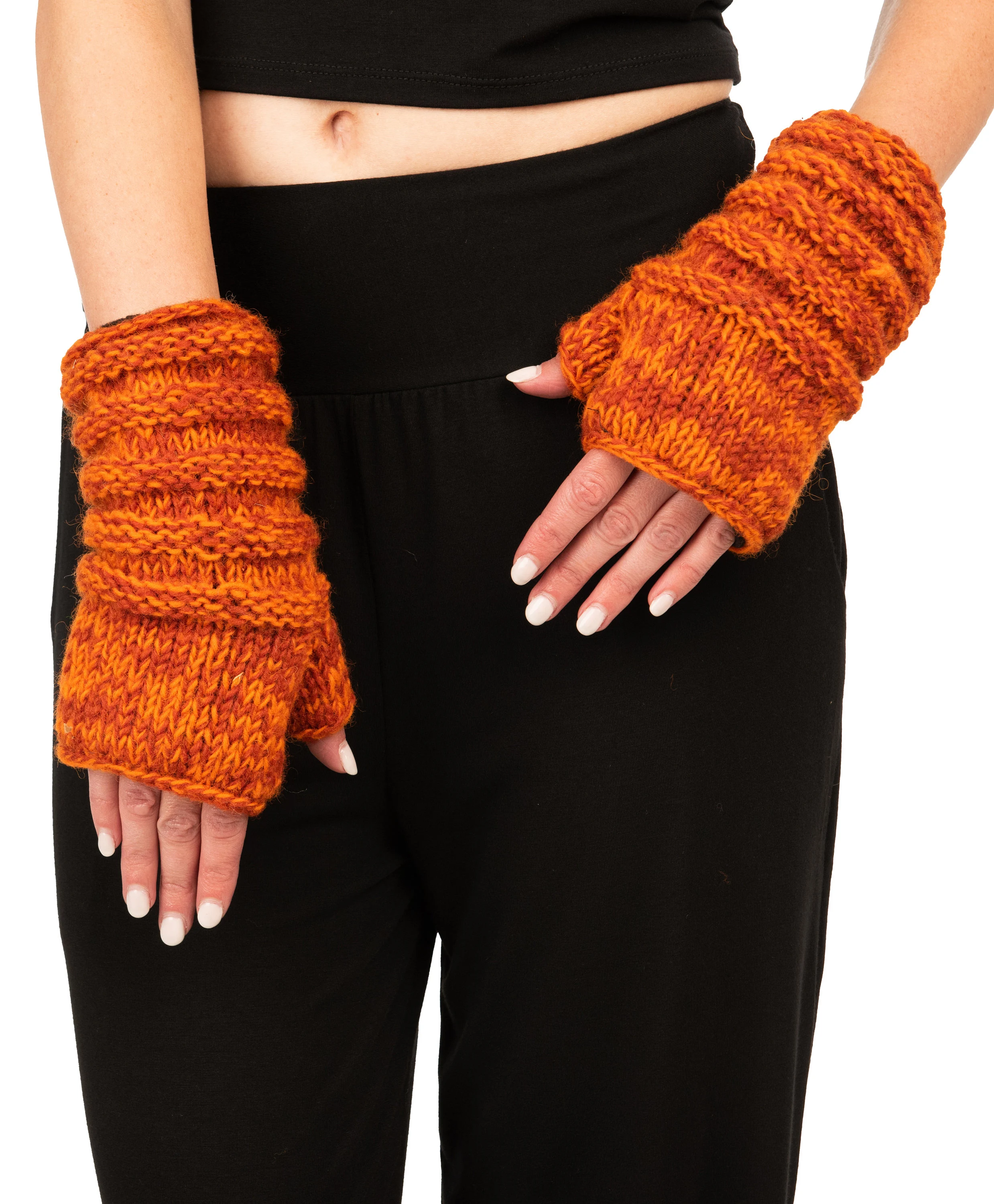 Hand Knit 100% Merino Wool Fingerless Gloves Texting Mittens Convertible Gloves Polar Fleece lined Finger-less Women's Winter Texting Gloves