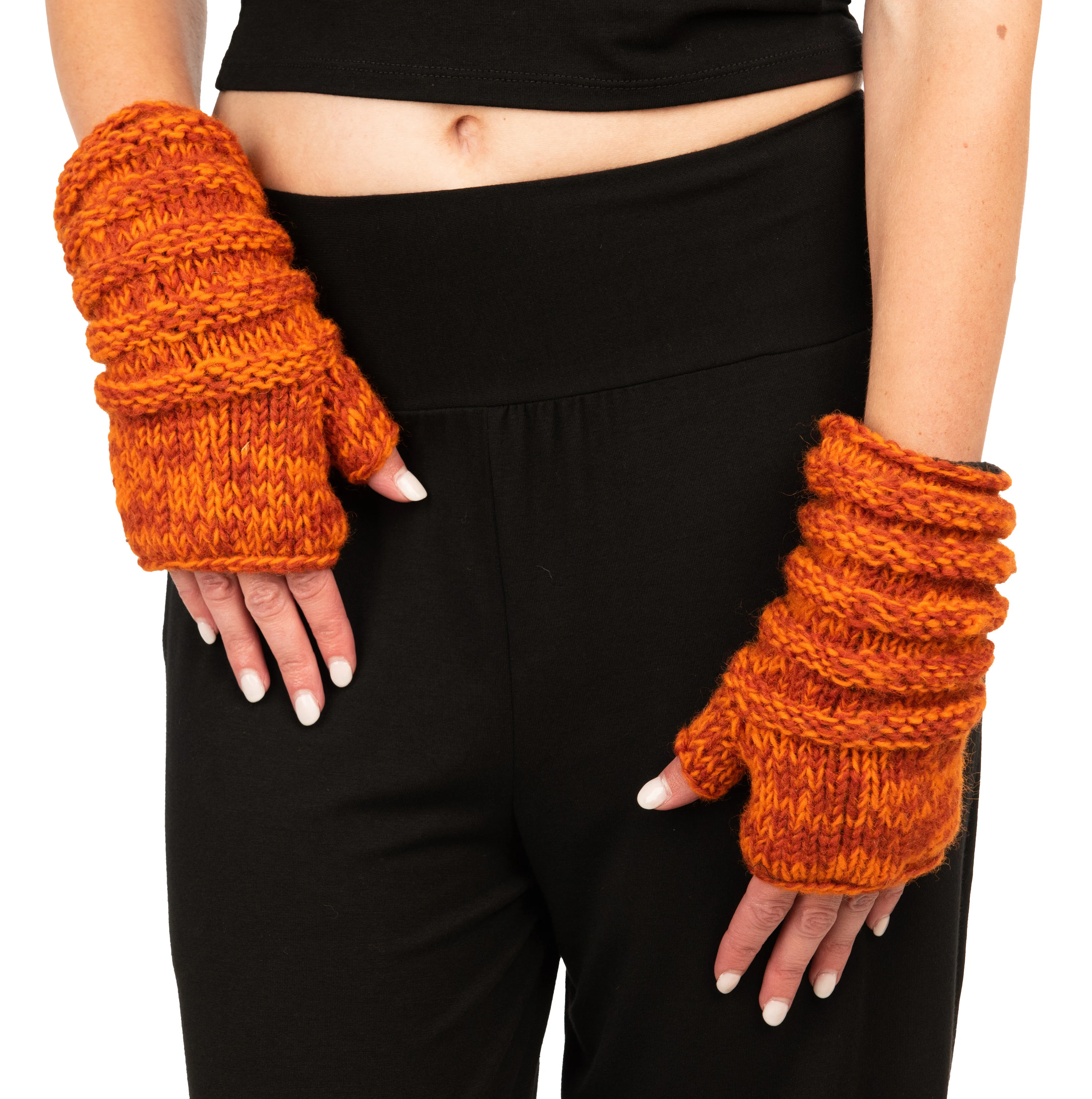 Hand Knit 100% Merino Wool Fingerless Gloves Texting Mittens Convertible Gloves Polar Fleece lined Finger-less Women's Winter Texting Gloves