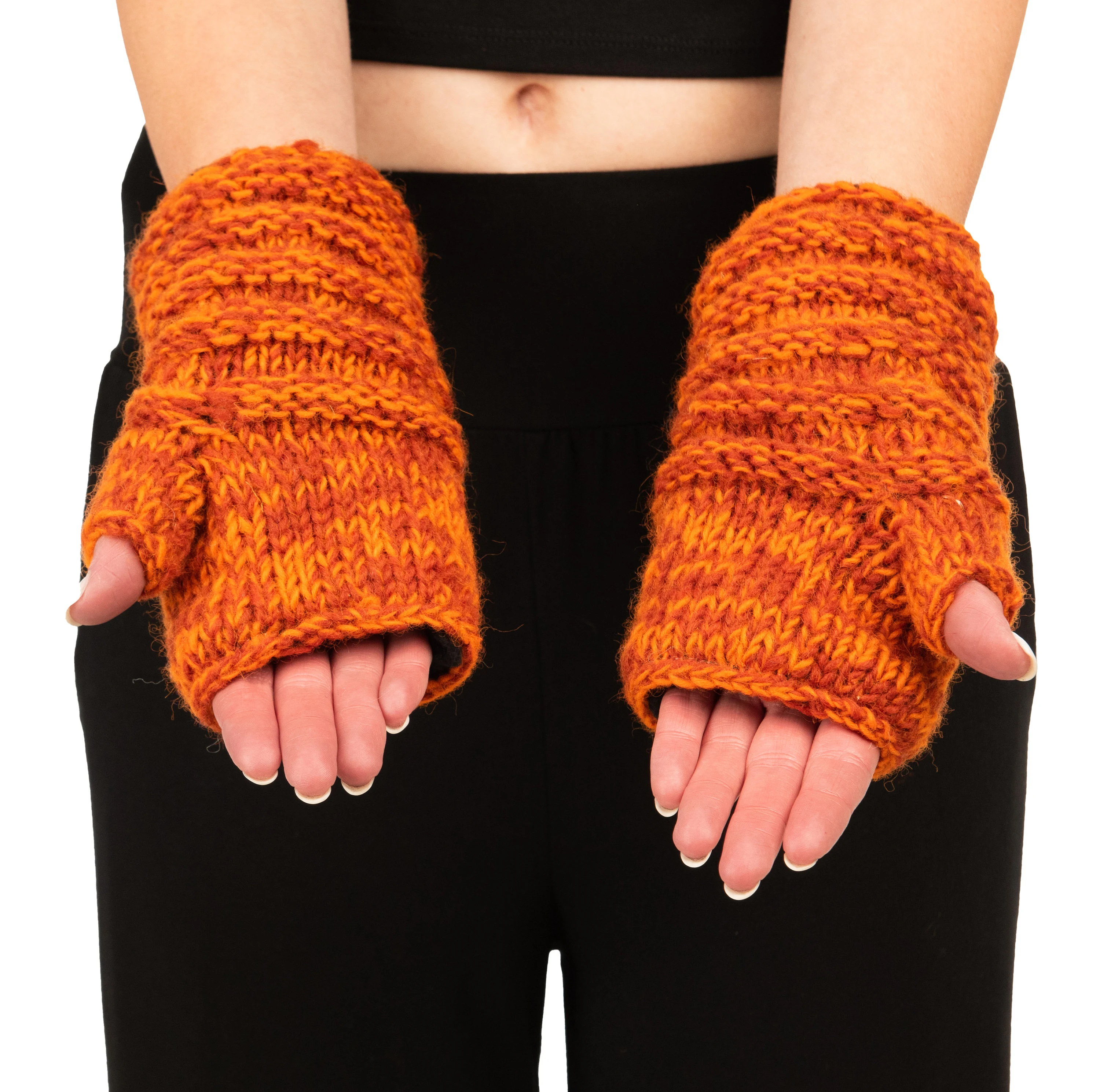 Hand Knit 100% Merino Wool Fingerless Gloves Texting Mittens Convertible Gloves Polar Fleece lined Finger-less Women's Winter Texting Gloves
