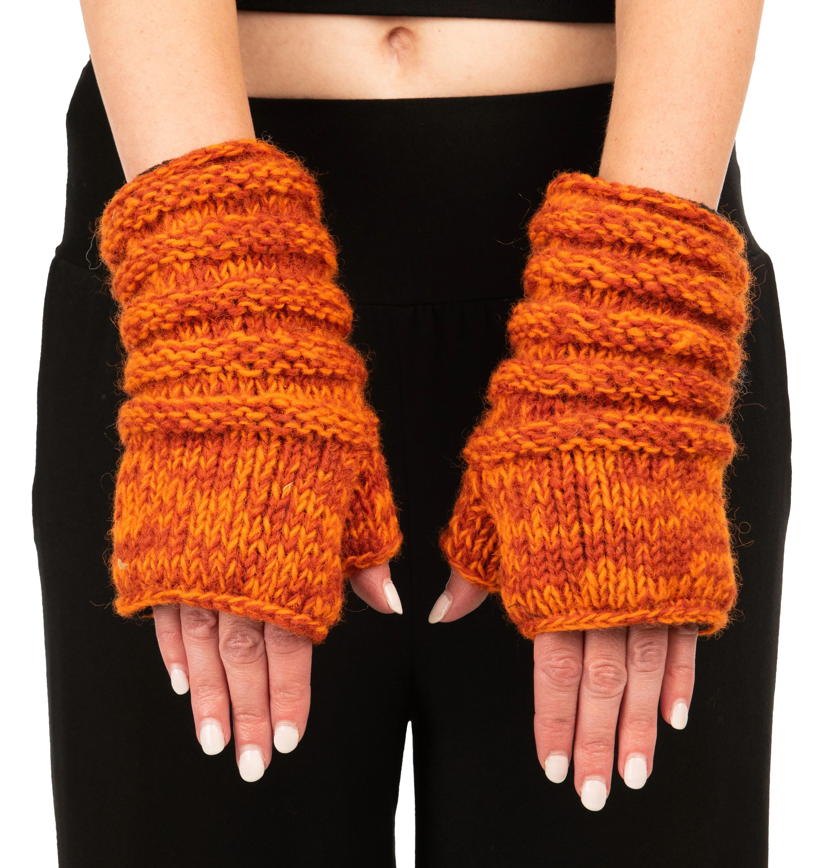 Hand Knit 100% Merino Wool Fingerless Gloves Texting Mittens Convertible Gloves Polar Fleece lined Finger-less Women's Winter Texting Gloves