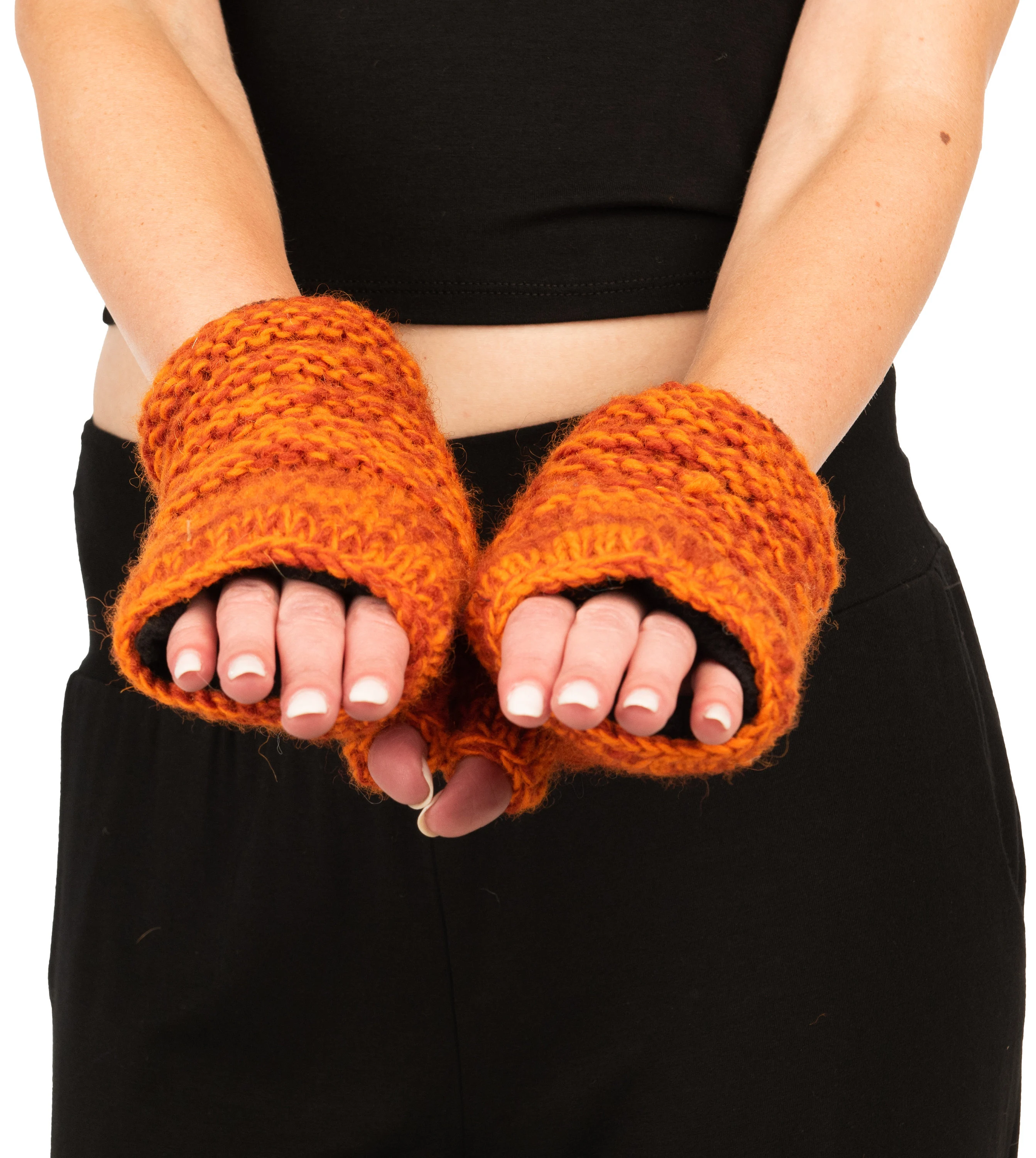 Hand Knit 100% Merino Wool Fingerless Gloves Texting Mittens Convertible Gloves Polar Fleece lined Finger-less Women's Winter Texting Gloves