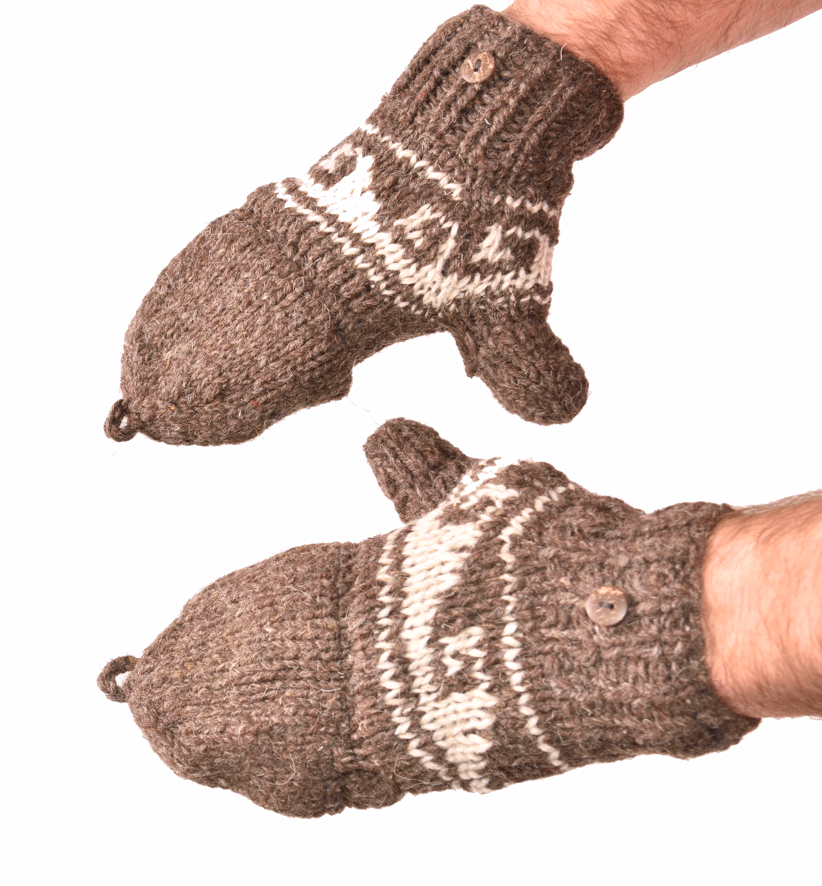 Hand Made 100% Merino Wool Flip Top Snowboard Finger less Ski Polar Fleece Lined Fingerless Nepalese Mittens Convertible Texting Gloves