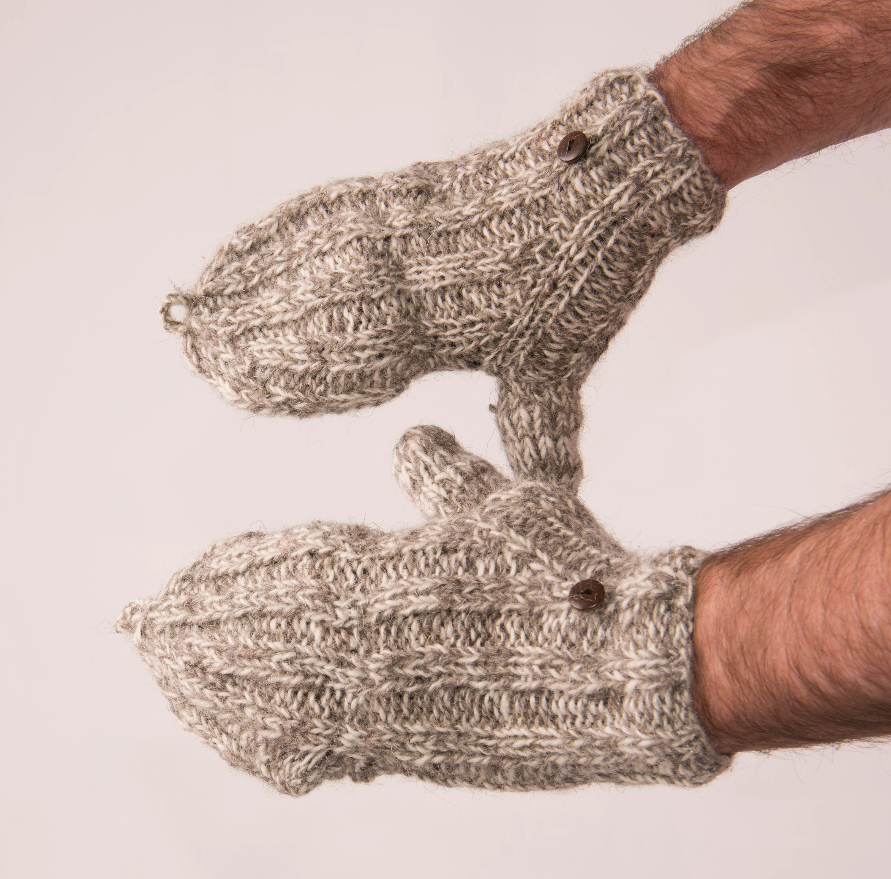 Hand Knitted 100% Merino Wool Flip Top Snowboard Finger less Ski Polar Fleece Lined Fingerless Nepalese Mittens Convertible Texting Gloves