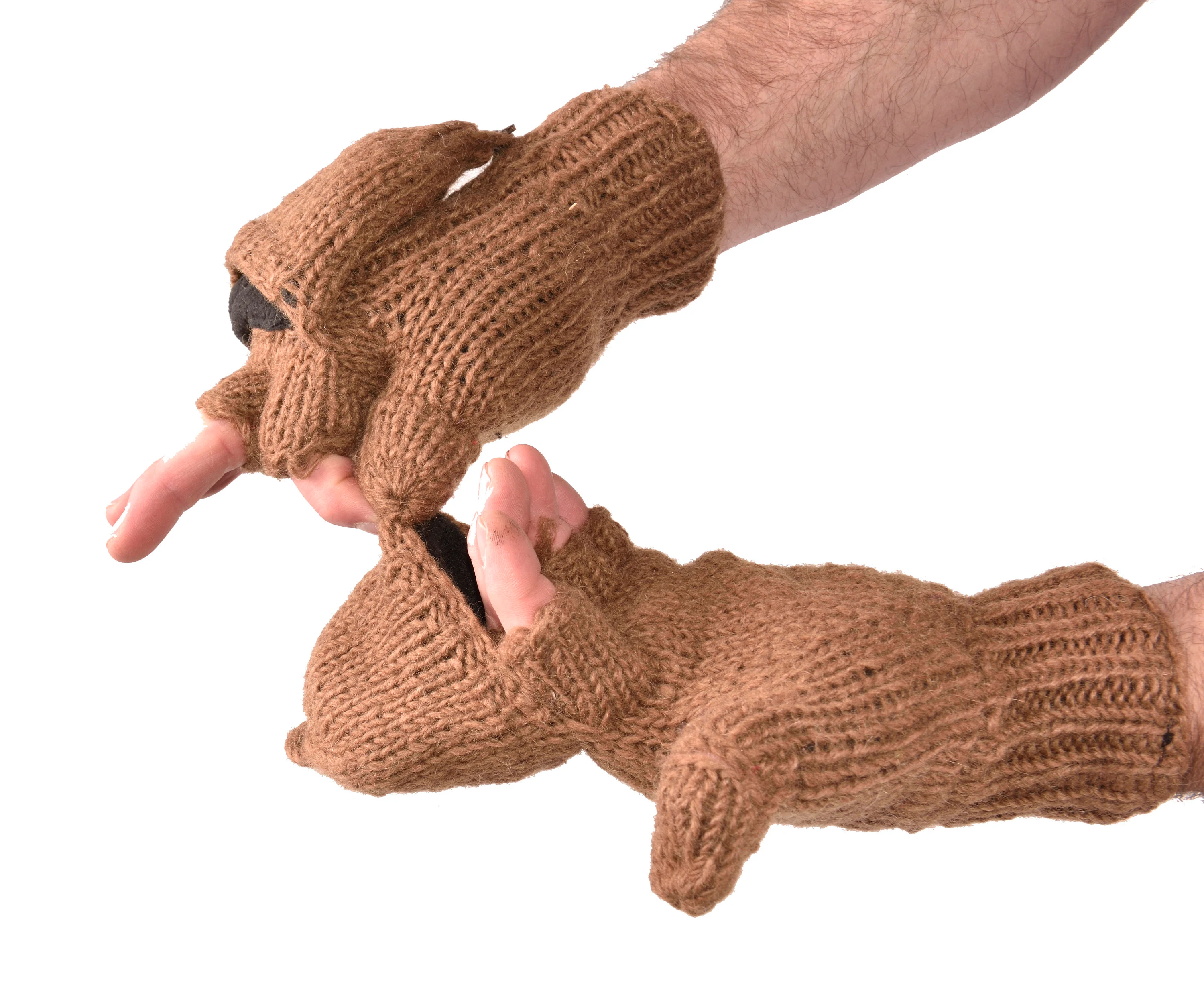 Hand Knitted Cable 100% Merino Wool Flip Top Snowboard Finger less Ski Fleece Lined Fingerless Mittens Convertible Texting Gloves