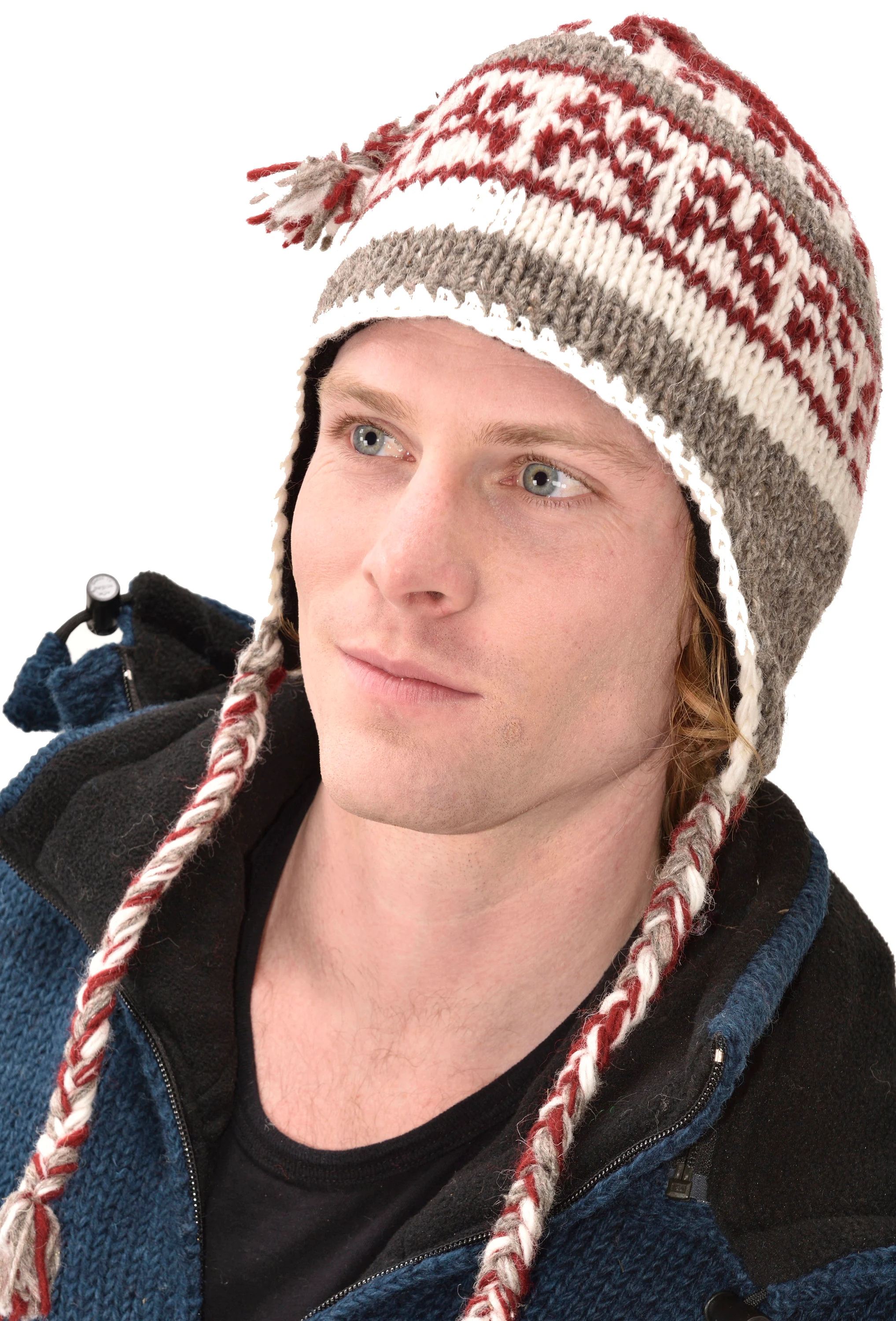 Hand Knitted 100% Merino Wool Snowboard Earflap Ski Peru Chullo Hat Nepalese Snowboard Polar Fleece Lined Hat Woolen Stocking Cap Sherpa Hat