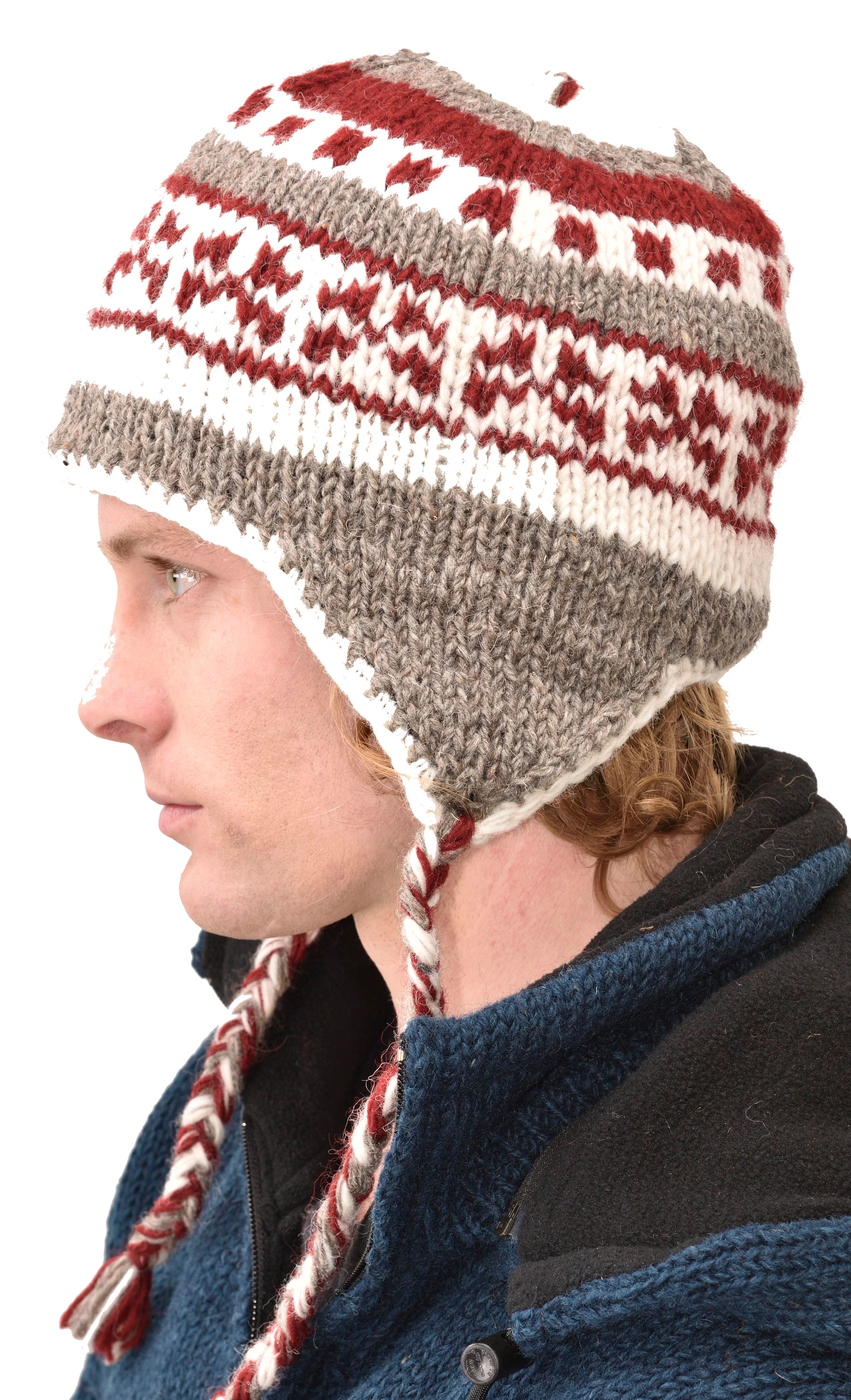 Hand Knitted 100% Merino Wool Snowboard Earflap Ski Peru Chullo Hat Nepalese Snowboard Polar Fleece Lined Hat Woolen Stocking Cap Sherpa Hat