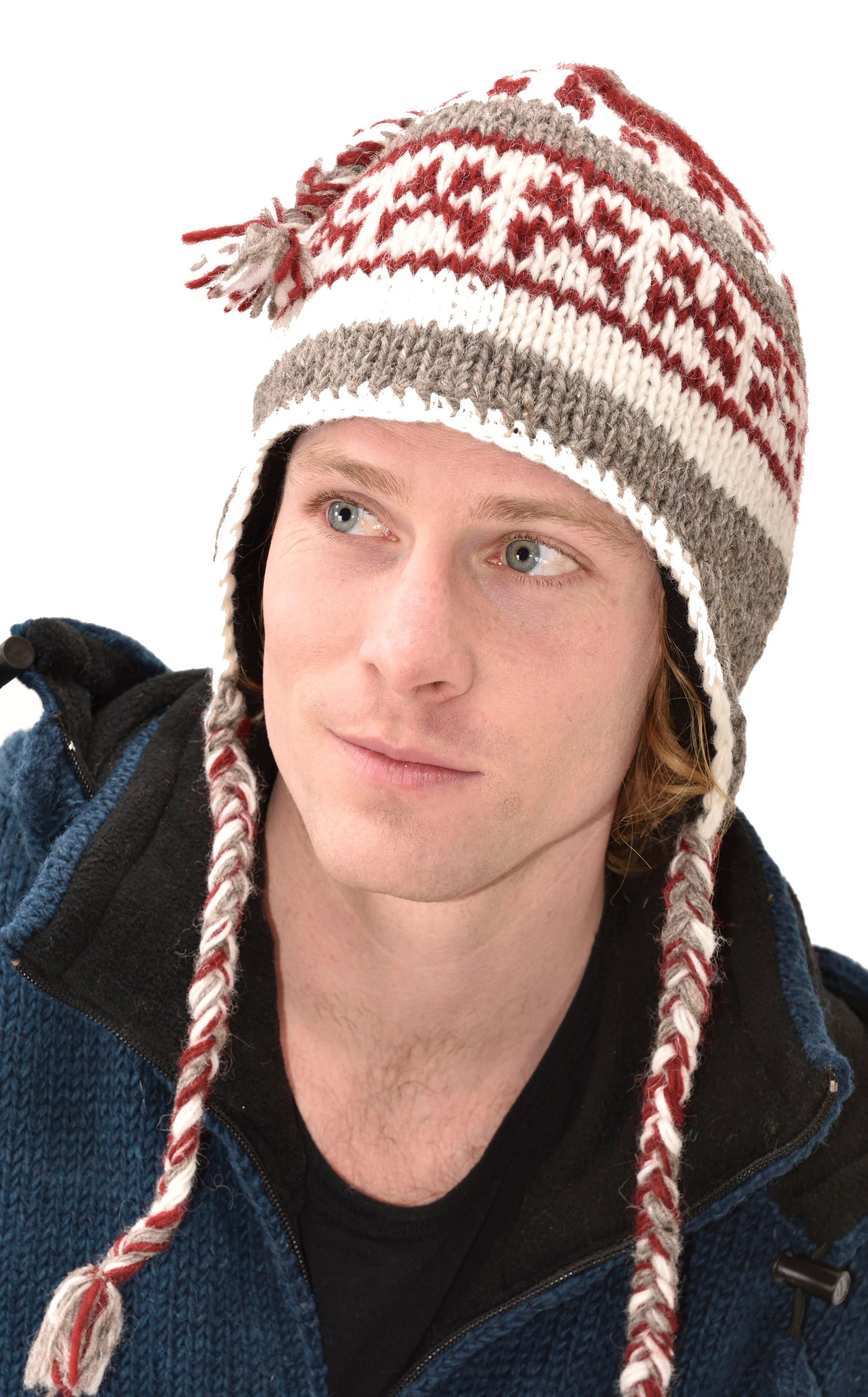 Hand Knitted 100% Merino Wool Snowboard Earflap Ski Peru Chullo Hat Nepalese Snowboard Polar Fleece Lined Hat Woolen Stocking Cap Sherpa Hat