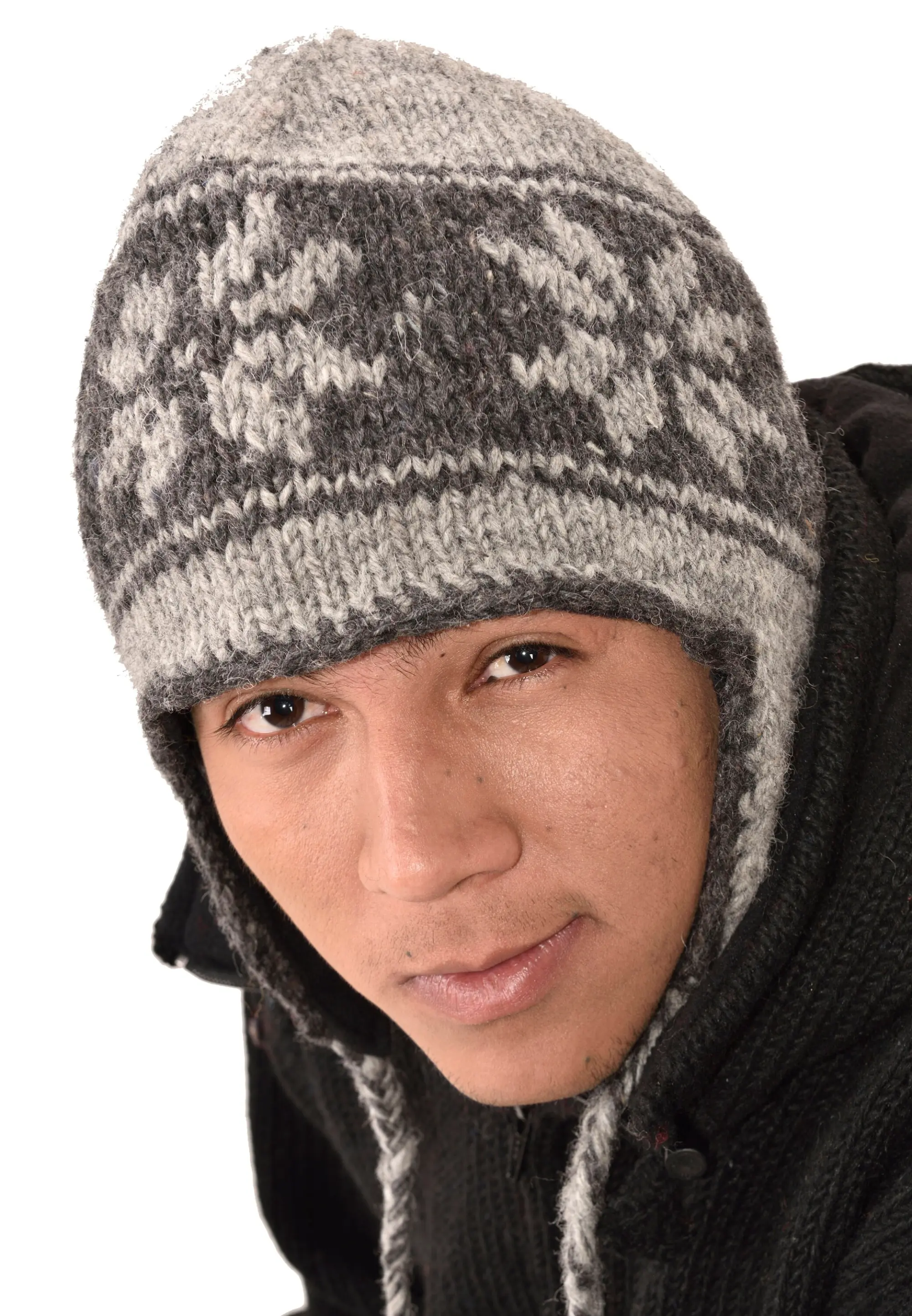 Hand Knitted 100% Merino Wool Snowboard Earflap Ski Peru Chullo Hat Nepalese Snowboard Polar Fleece Lined Hat Woolen Stocking Cap Sherpa Hat