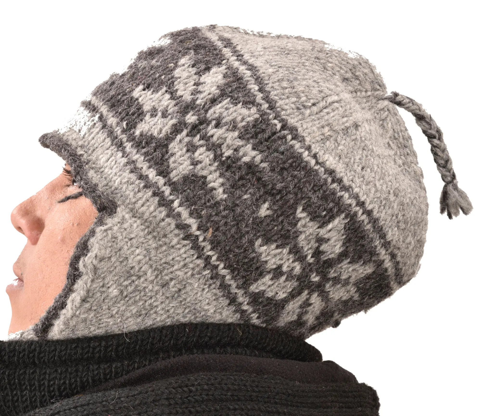 Hand Knitted 100% Merino Wool Snowboard Earflap Ski Peru Chullo Hat Nepalese Snowboard Polar Fleece Lined Hat Woolen Stocking Cap Sherpa Hat