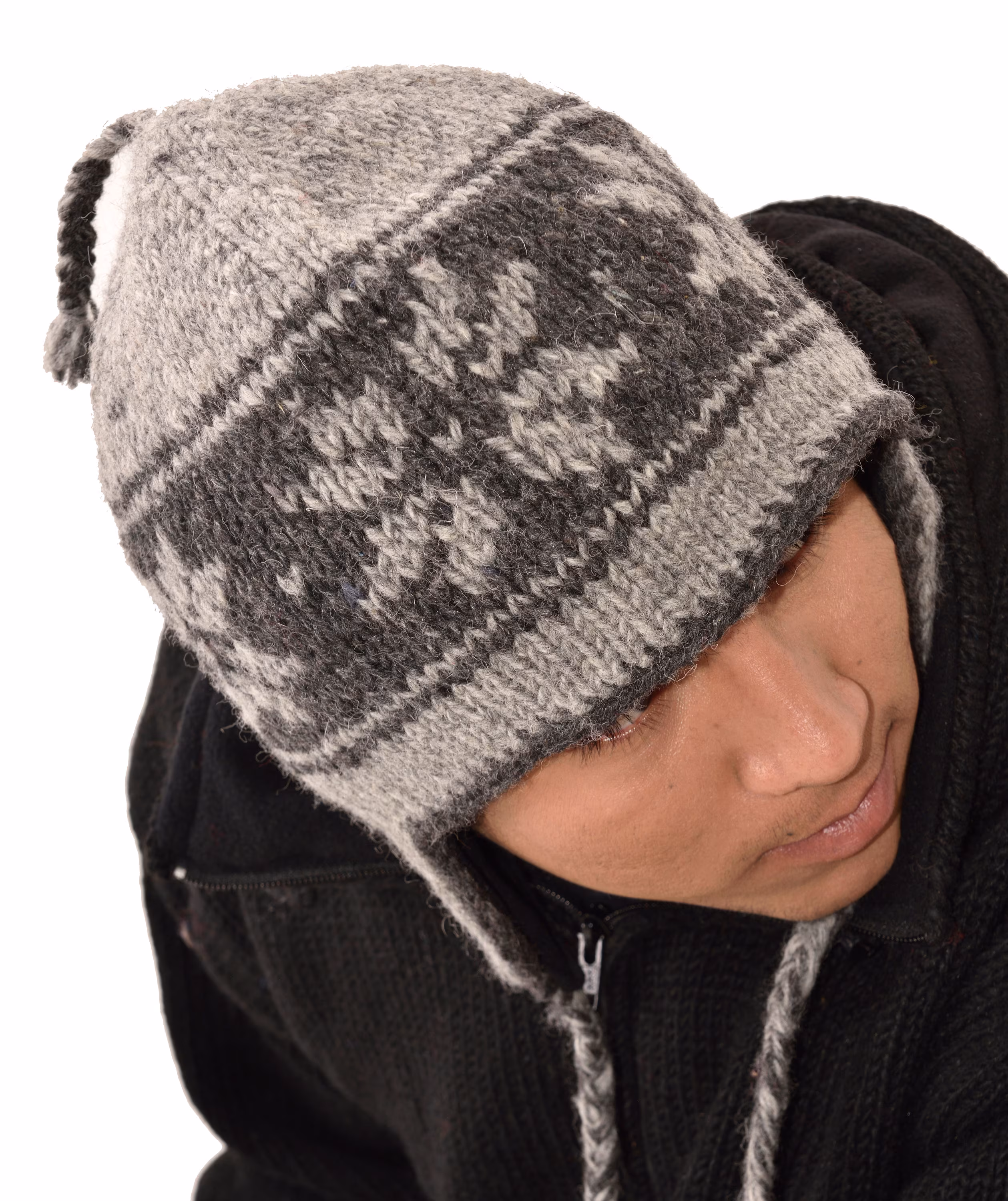 Hand Knitted 100% Merino Wool Snowboard Earflap Ski Peru Chullo Hat Nepalese Snowboard Polar Fleece Lined Hat Woolen Stocking Cap Sherpa Hat