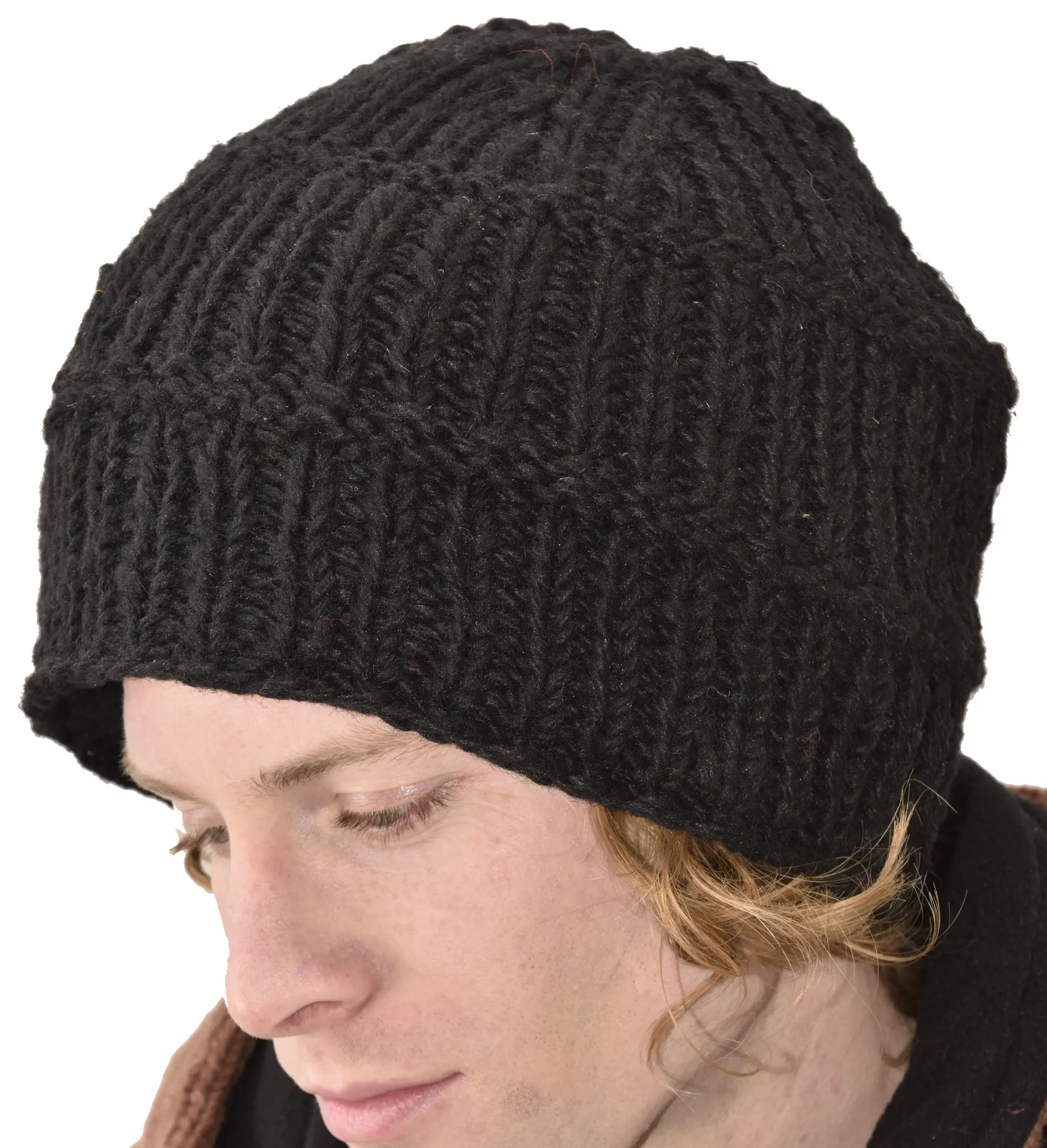 Hand Knitted 100% Merino Wool Snowboard Ski Himalayan Nepal Slouchy Beanie Polar Fleece Lined Woolen Stocking Cap Mens Winter Hat