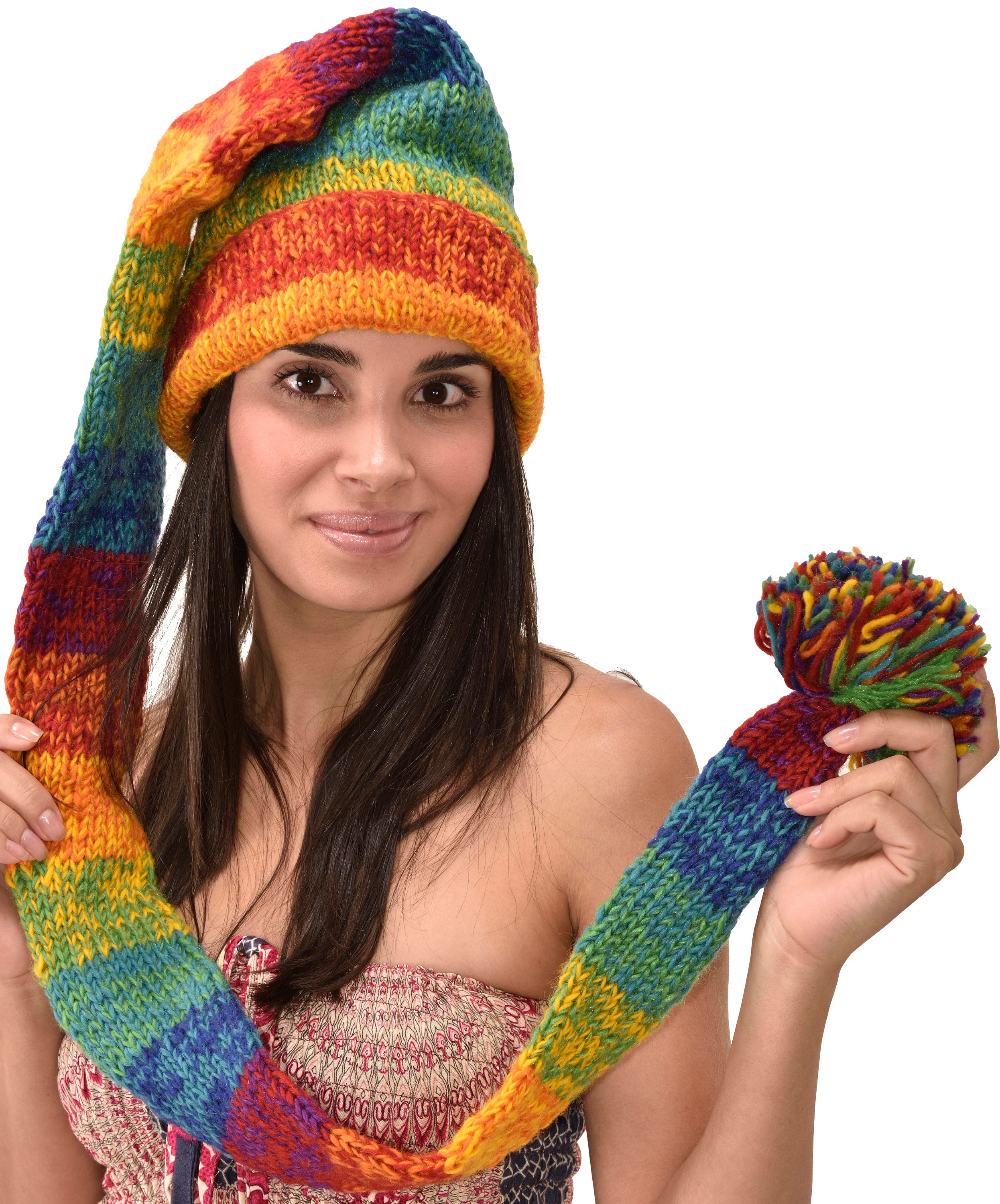 Hand Made 100% Merino Wool Long Tail Stocking Hat Scarves Combo Hooded Scarf Polar Fleece Lined Stocking Cap Hat and Winter Scarf Combo