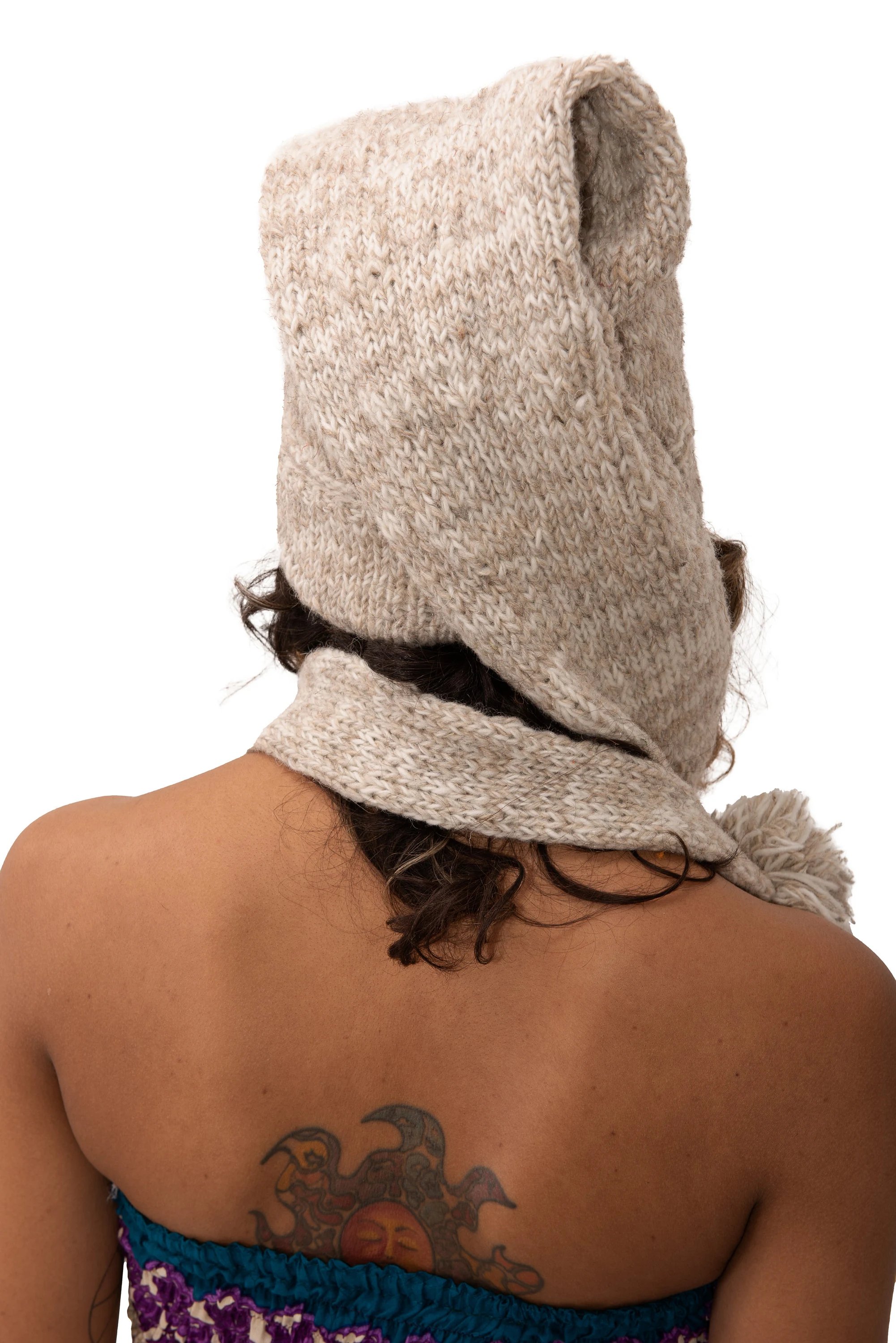 Hand Made 100% Merino Wool Long Tail Stocking Hat Scarves Combo Hooded Scarf Polar Fleece Lined Stocking Cap Hat and Winter Scarf Combo