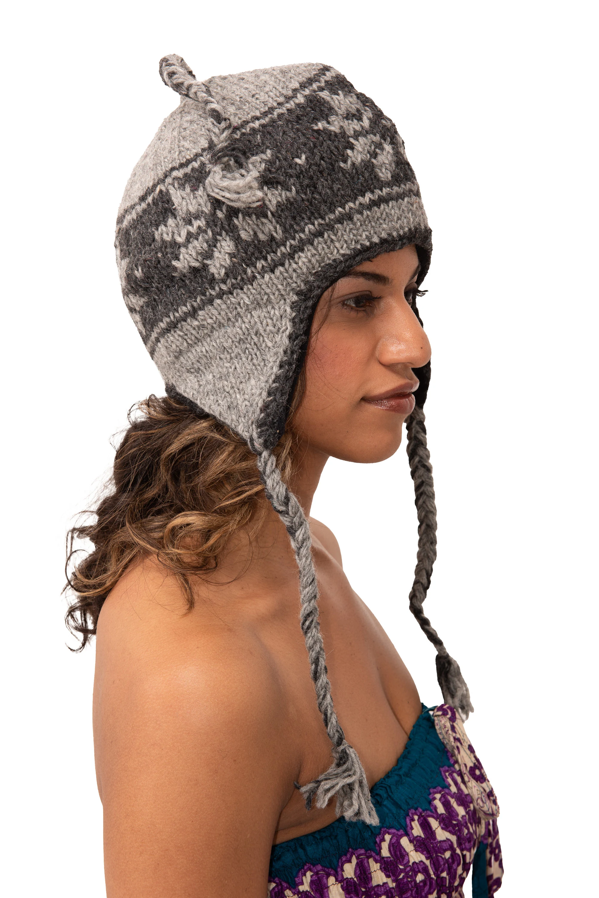 Hand Knitted 100% Merino Wool Snowboard Earflap Ski Peru Chullo Hat Nepalese Snowboard Polar Fleece Lined Hat Woolen Stocking Cap Sherpa Hat