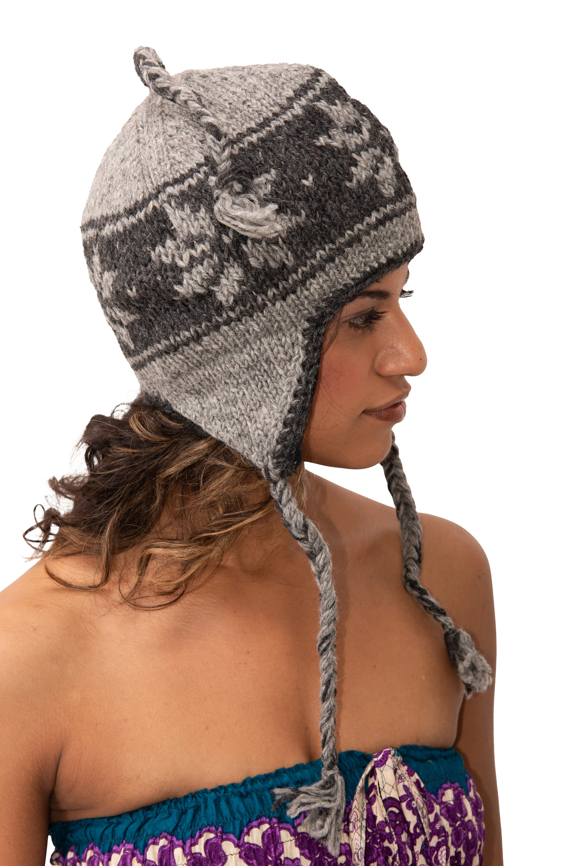 Hand Knitted 100% Merino Wool Snowboard Earflap Ski Peru Chullo Hat Nepalese Snowboard Polar Fleece Lined Hat Woolen Stocking Cap Sherpa Hat