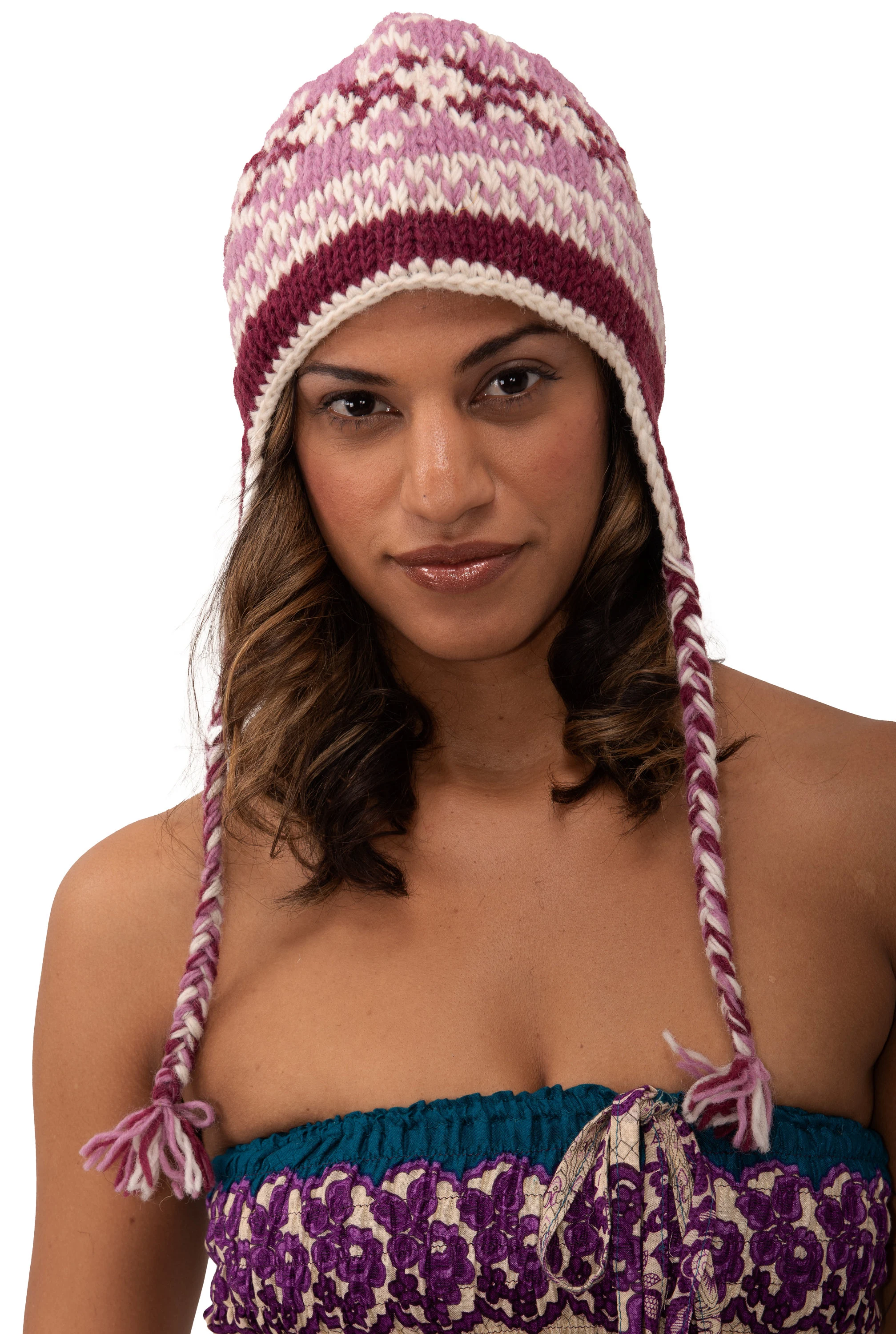 Hand Knitted 100% Merino Wool Snowboard Earflap Ski Peru Chullo Hat Nepalese Snowboard Polar Fleece Lined Hat Woolen Stocking Cap Sherpa Hat