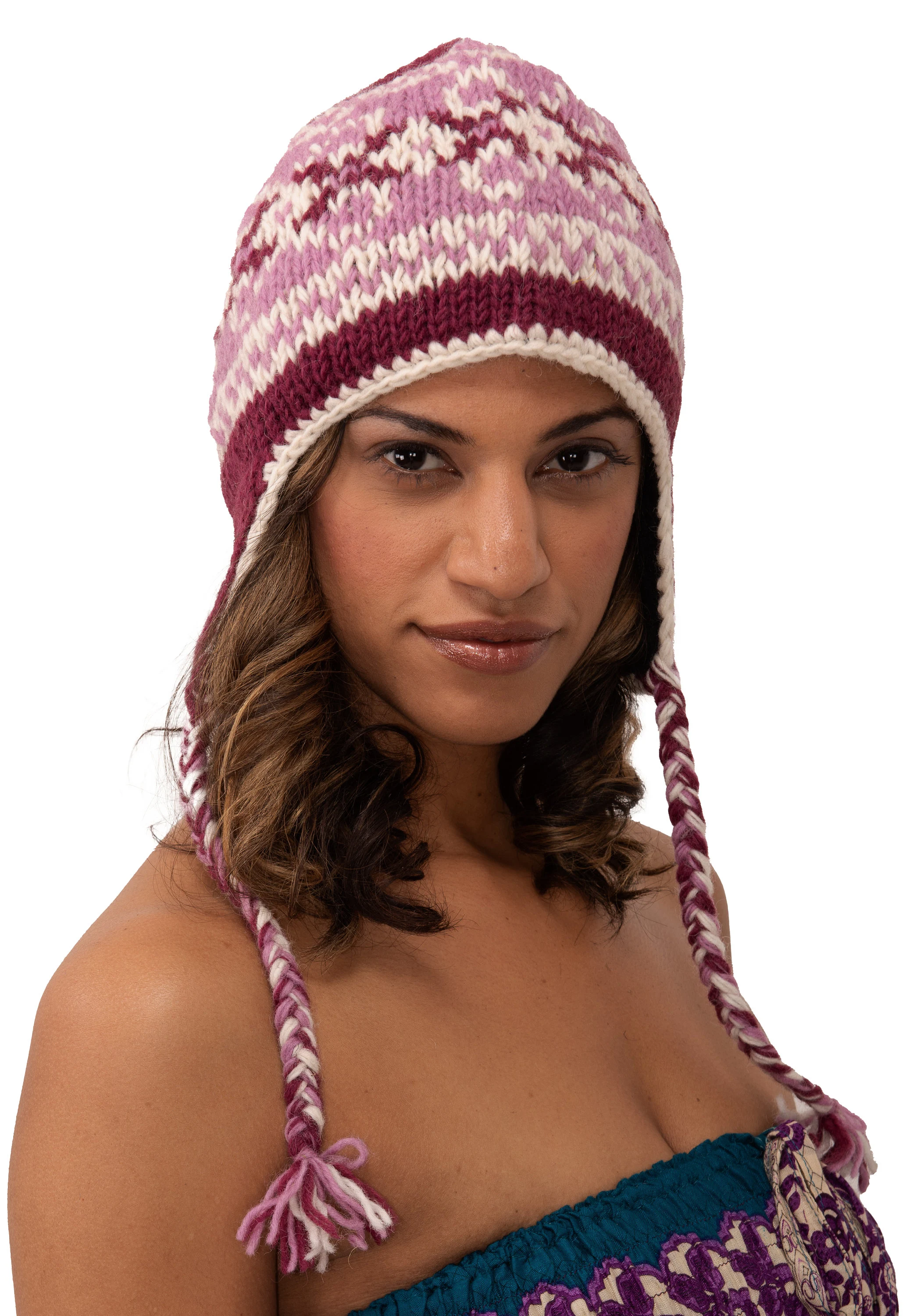 Hand Knitted 100% Merino Wool Snowboard Earflap Ski Peru Chullo Hat Nepalese Snowboard Polar Fleece Lined Hat Woolen Stocking Cap Sherpa Hat