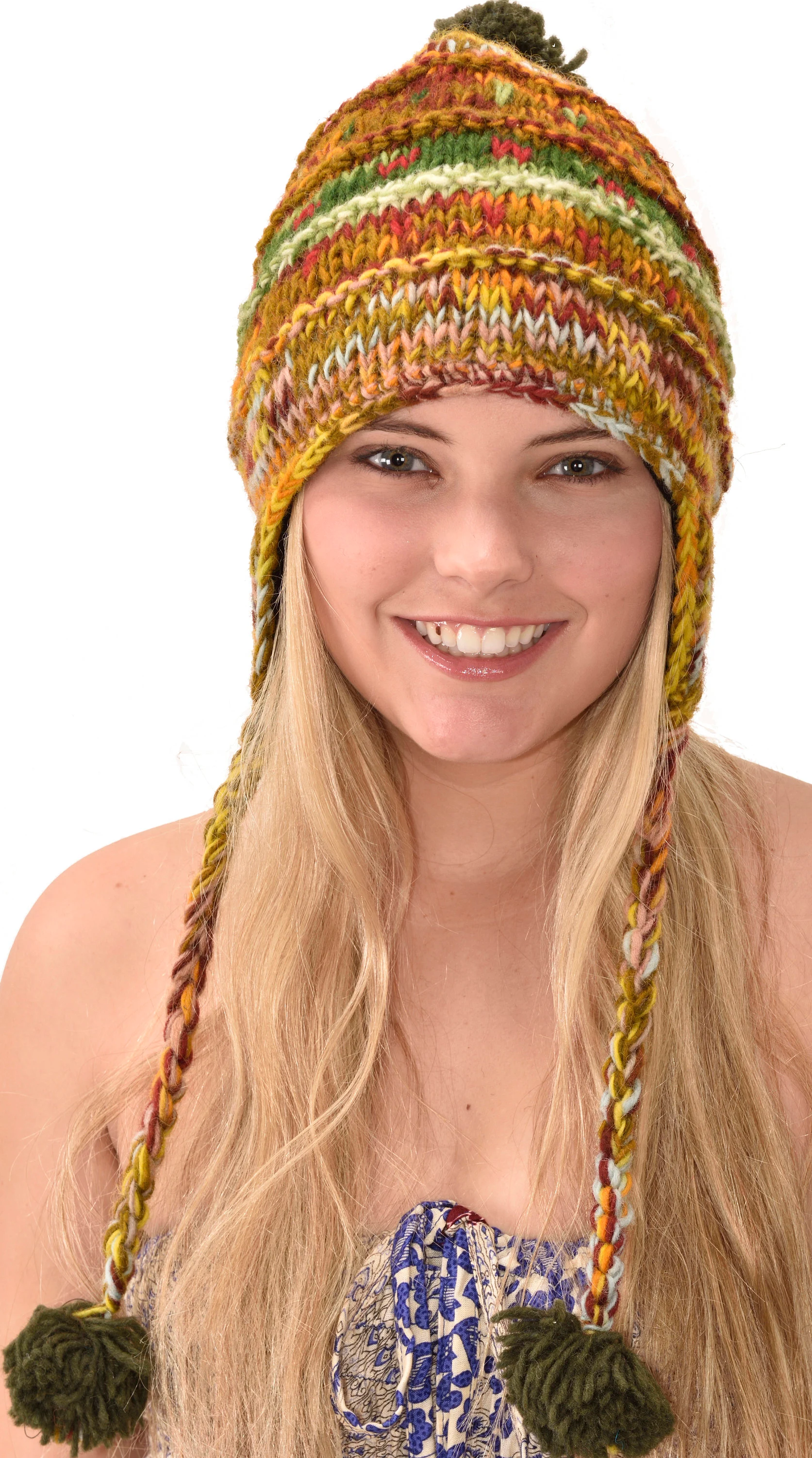 Hand Knitted 100% Merino Wool Snowboard Earflap Ski Peru Chullo Hat Nepalese Snowboard Polar Fleece Lined Hat Woolen Stocking Cap Sherpa Hat