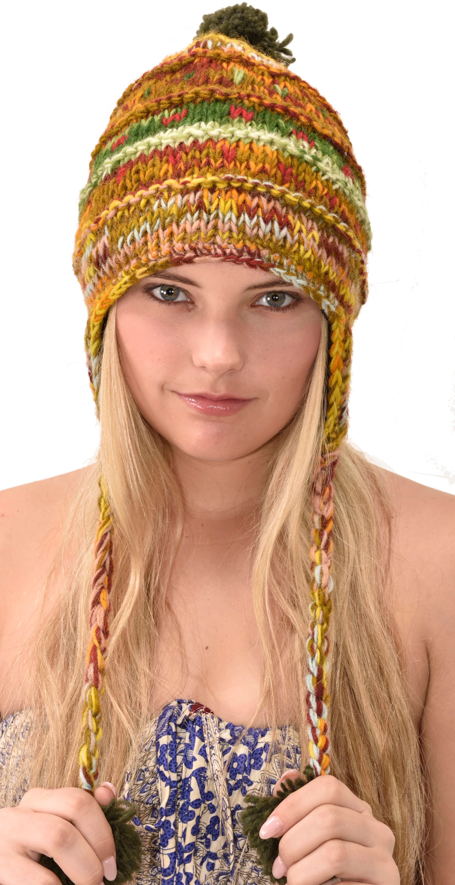 Hand Knitted 100% Merino Wool Snowboard Earflap Ski Peru Chullo Hat Nepalese Snowboard Polar Fleece Lined Hat Woolen Stocking Cap Sherpa Hat