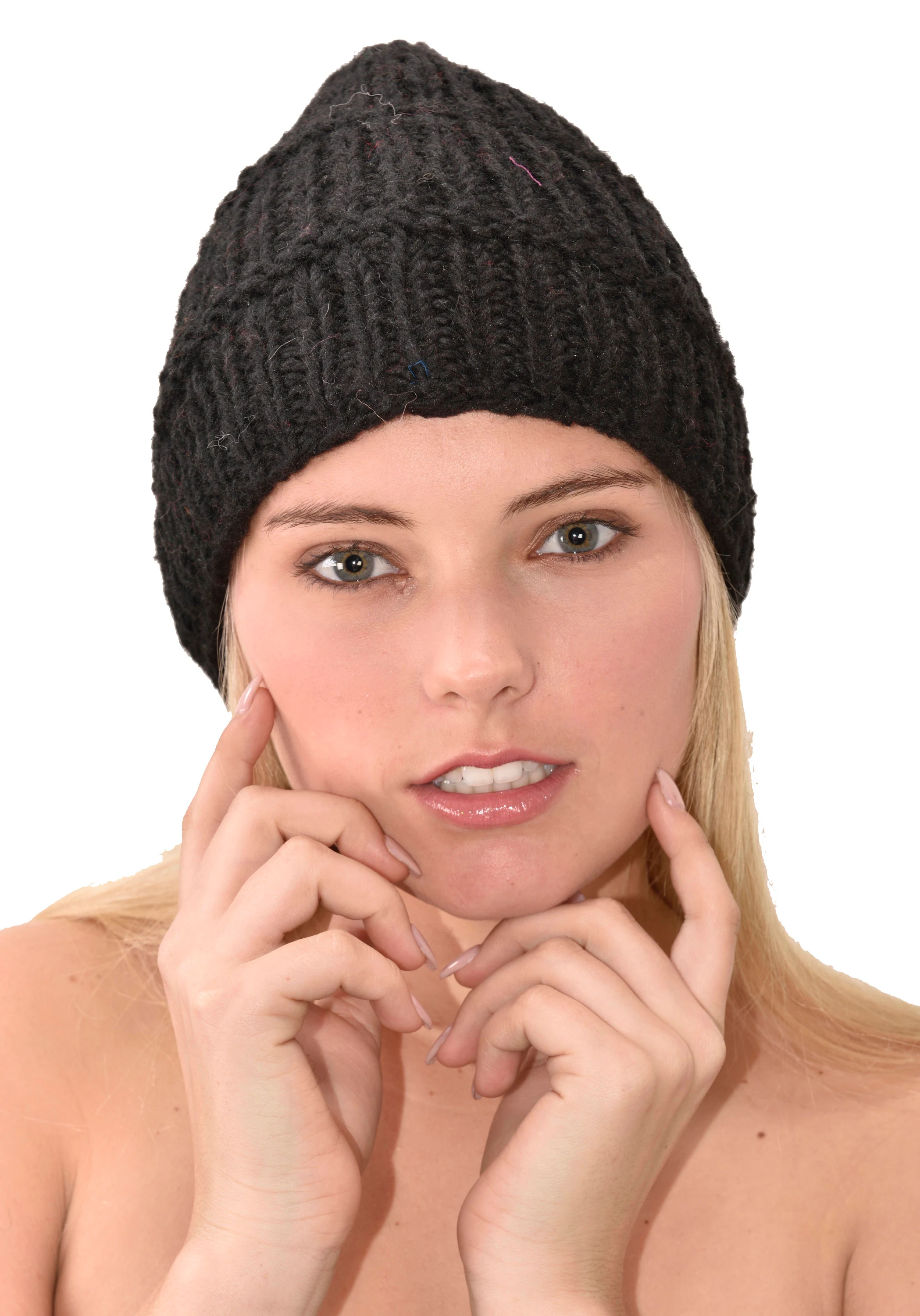 Hand Knitted100% Merino Wool Snowboard Ski Himalayan Nepal Slouchy Beanie Polar Fleece Lined Woolen Stocking Cap Womens Winter Hat