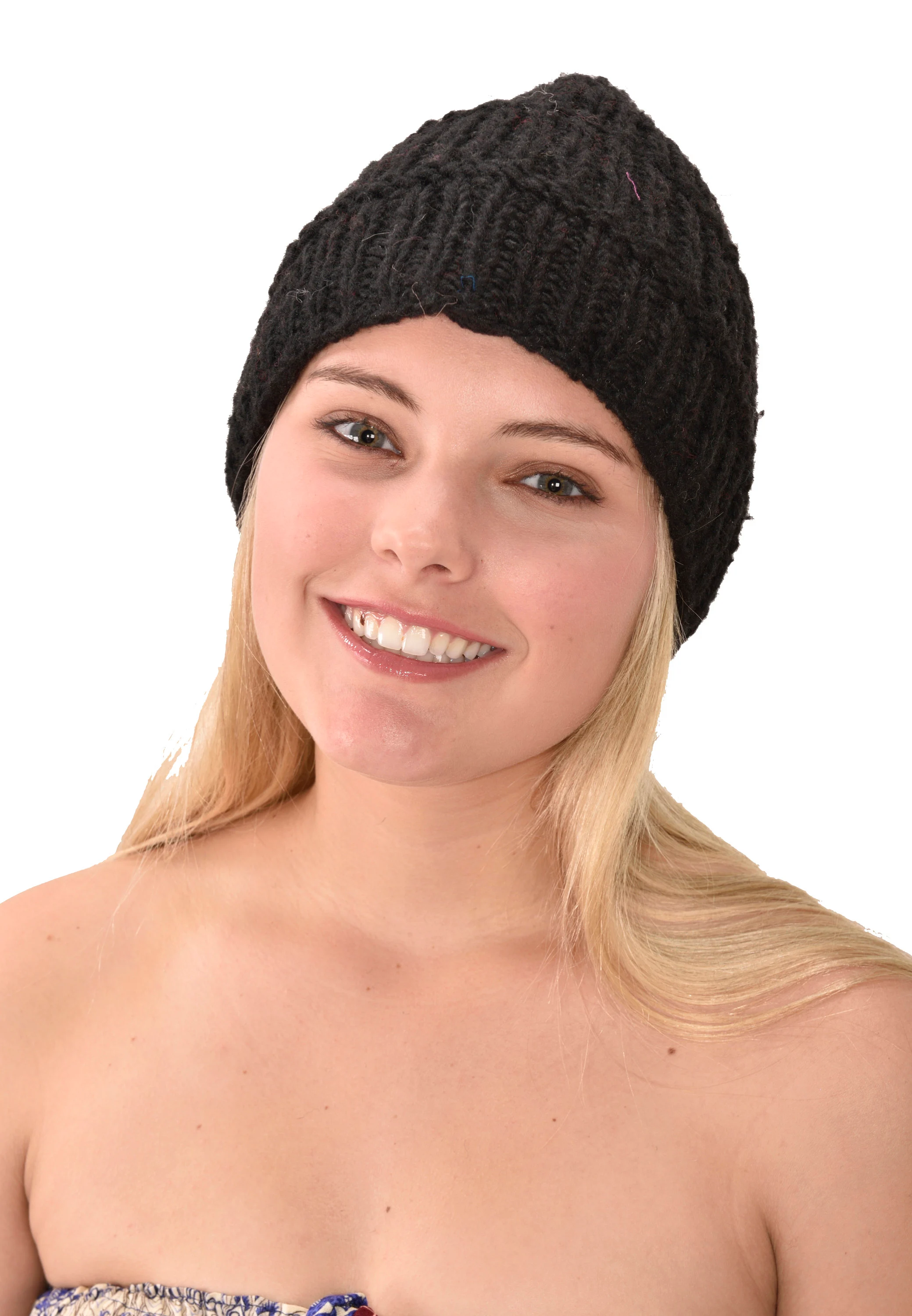 Hand Knitted100% Merino Wool Snowboard Ski Himalayan Nepal Slouchy Beanie Polar Fleece Lined Woolen Stocking Cap Womens Winter Hat