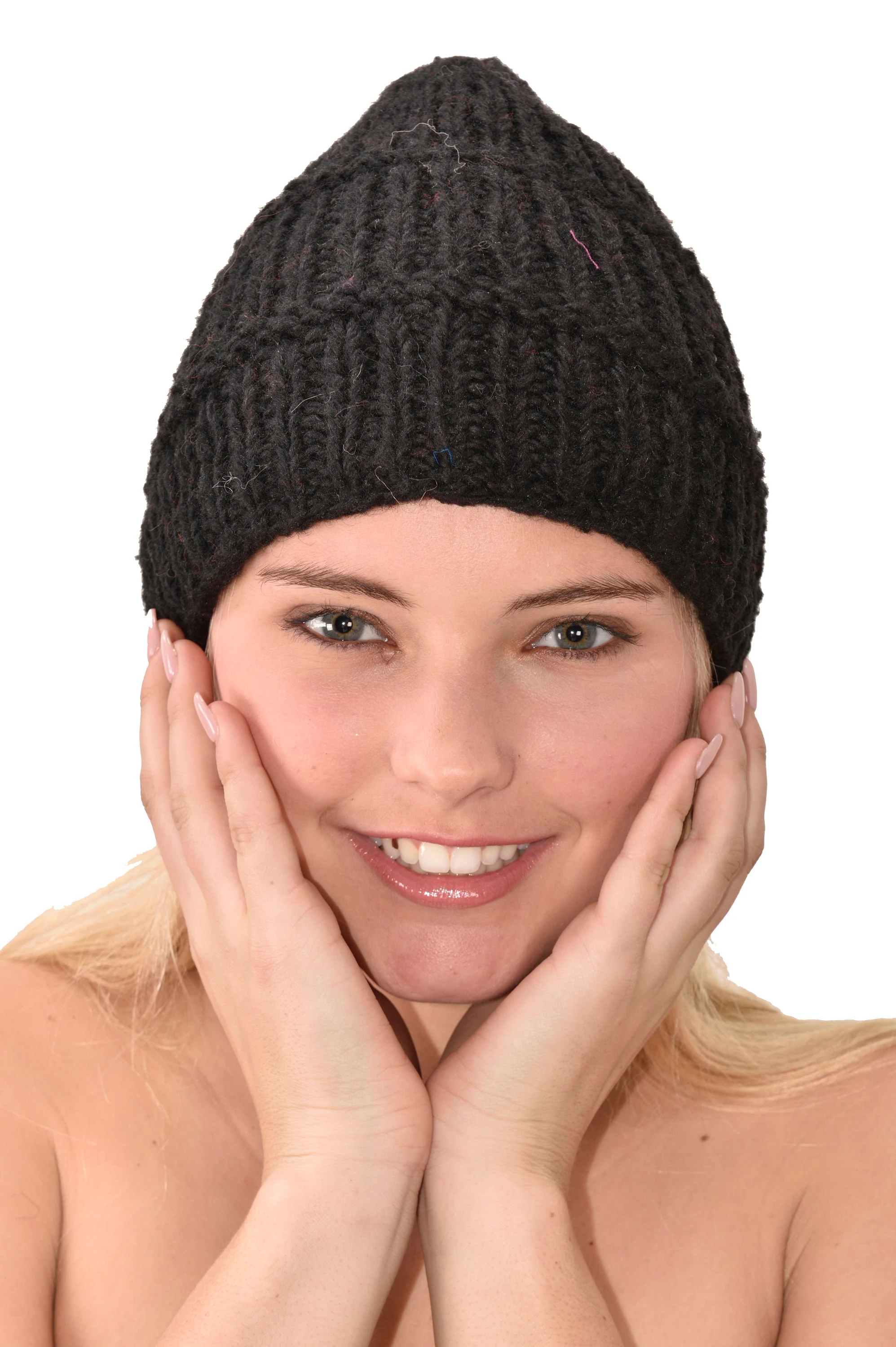 Hand Knitted100% Merino Wool Snowboard Ski Himalayan Nepal Slouchy Beanie Polar Fleece Lined Woolen Stocking Cap Womens Winter Hat