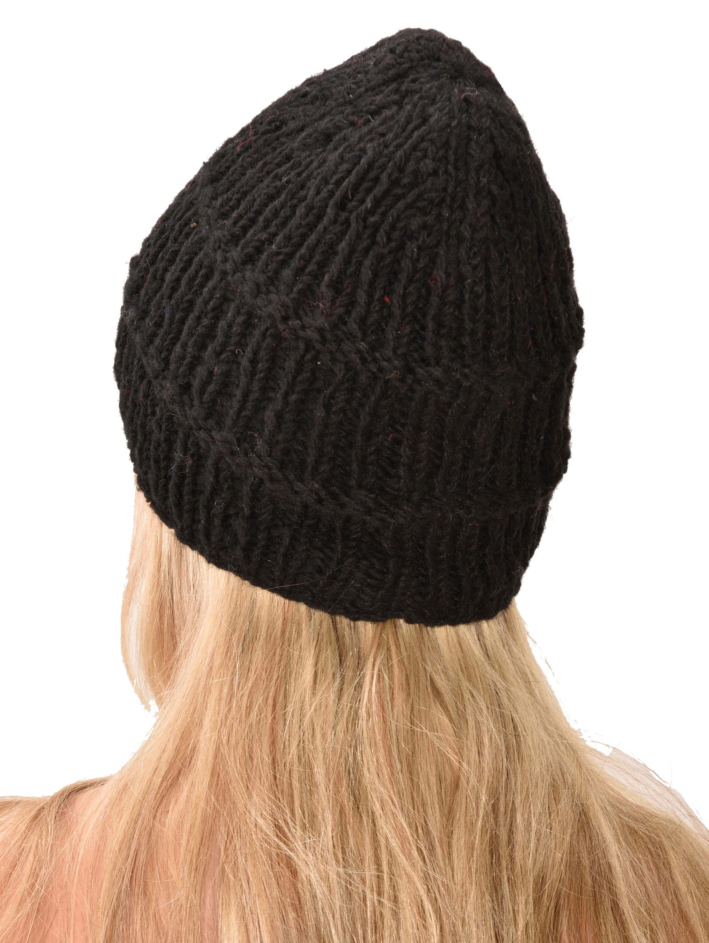 Hand Knitted100% Merino Wool Snowboard Ski Himalayan Nepal Slouchy Beanie Polar Fleece Lined Woolen Stocking Cap Womens Winter Hat