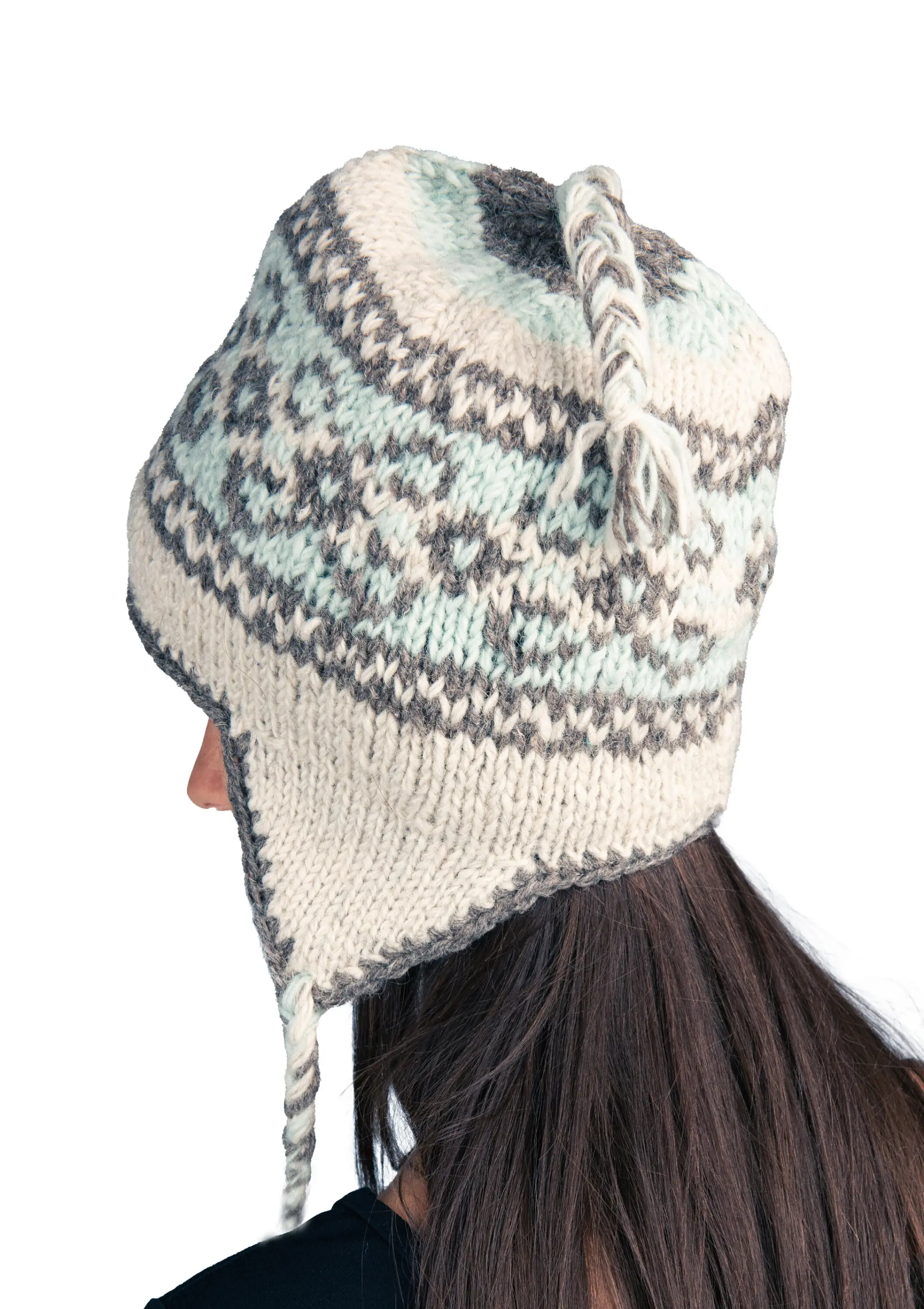 Hand Knitted 100% Merino Wool Snowboard Earflap Ski Peru Chullo Hat Nepalese Snowboard Polar Fleece Lined Hat Woolen Stocking Cap Sherpa Hat