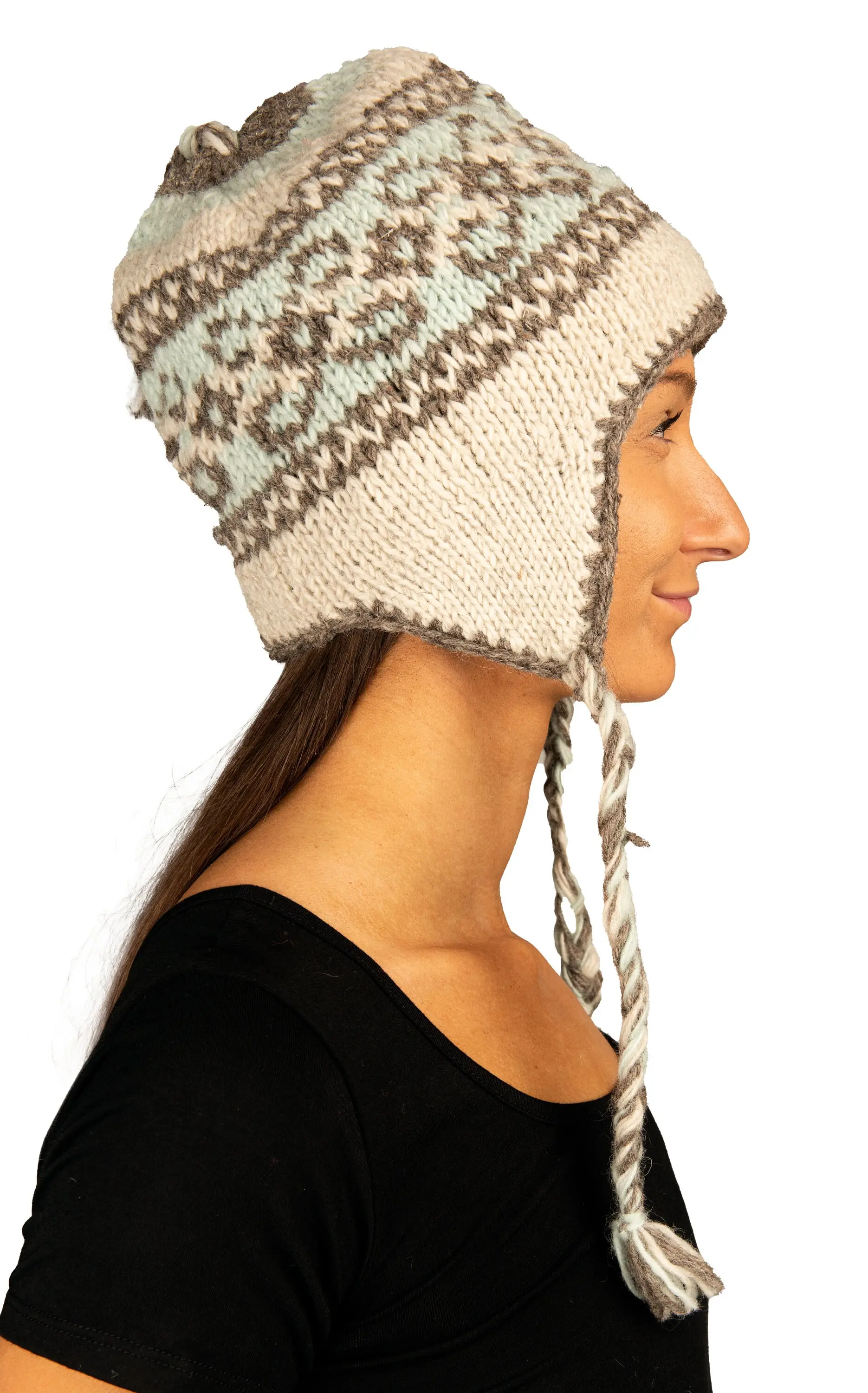 Hand Knitted 100% Merino Wool Snowboard Earflap Ski Peru Chullo Hat Nepalese Snowboard Polar Fleece Lined Hat Woolen Stocking Cap Sherpa Hat