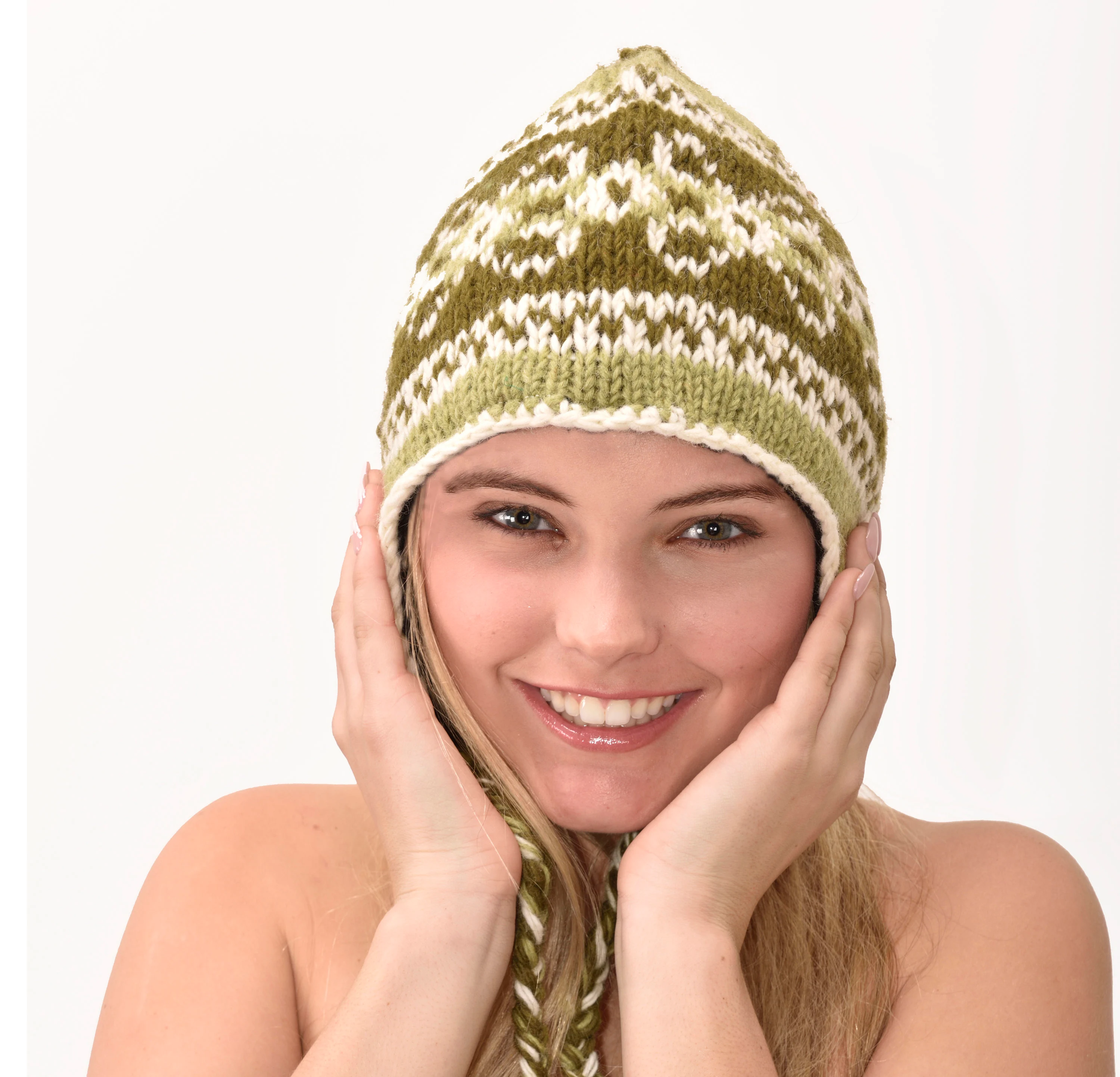 Hand Knitted 100% Merino Wool Snowboard Earflap Ski Peru Chullo Hat Nepalese Snowboard Polar Fleece Lined Hat Woolen Stocking Cap Sherpa Hat