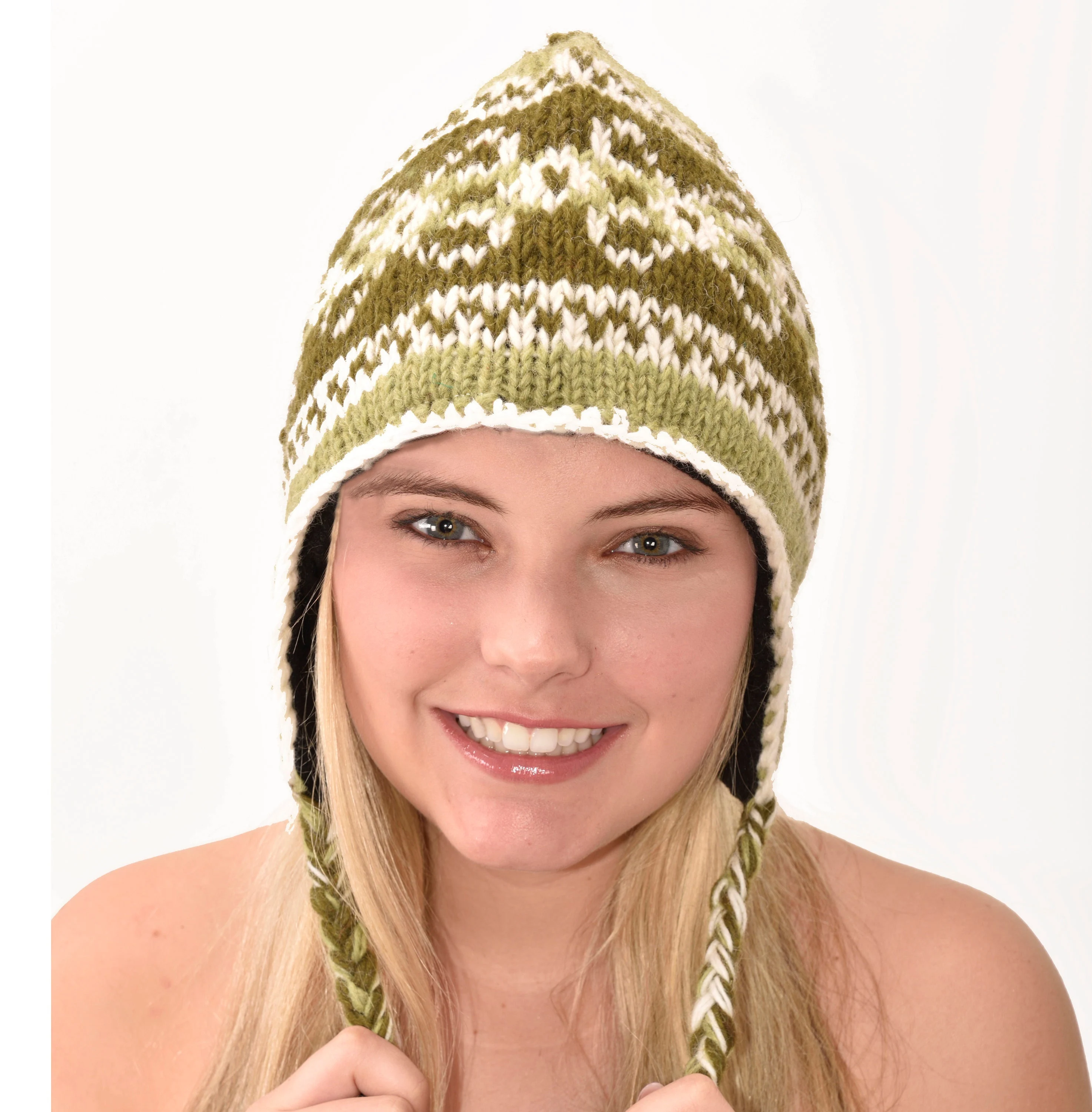 Hand Knitted 100% Merino Wool Snowboard Earflap Ski Peru Chullo Hat Nepalese Snowboard Polar Fleece Lined Hat Woolen Stocking Cap Sherpa Hat